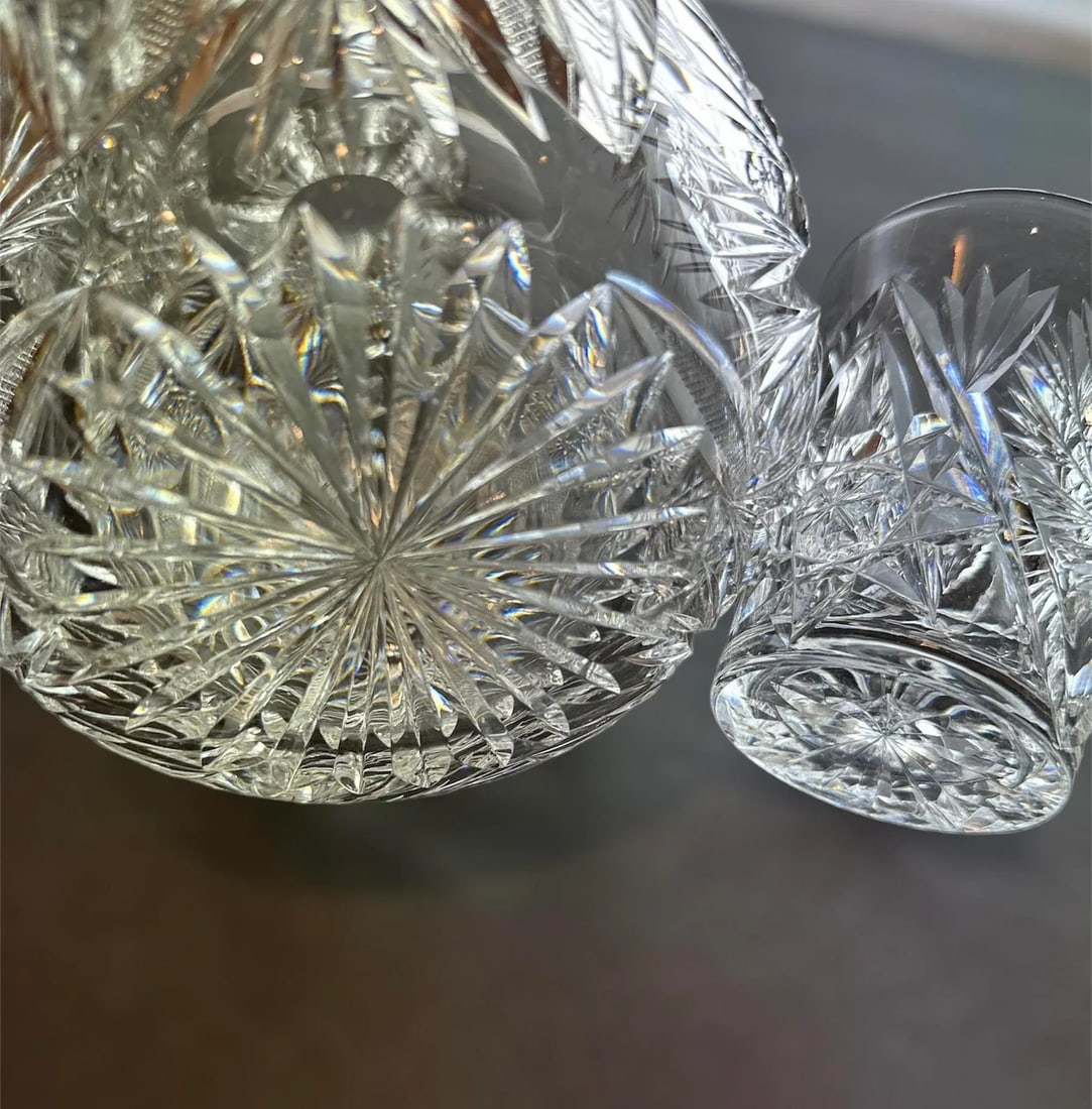 Antique American Brilliant Period Cut Crystal Carafe and Tumblers Set- 3 Pieces - 7