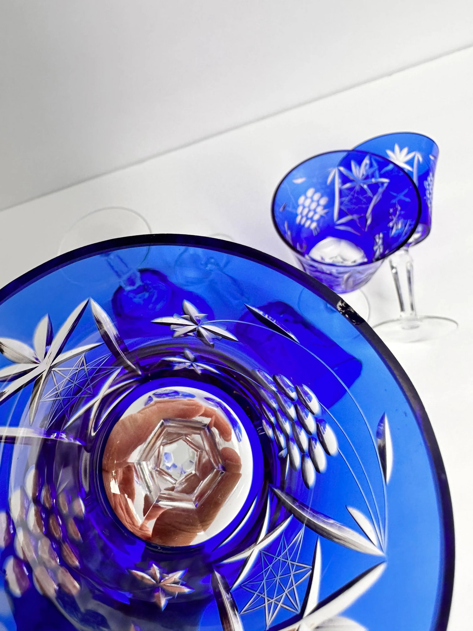 Cobalt Blue Cut to Clear Crystal Glasses- Set of 5 - 10