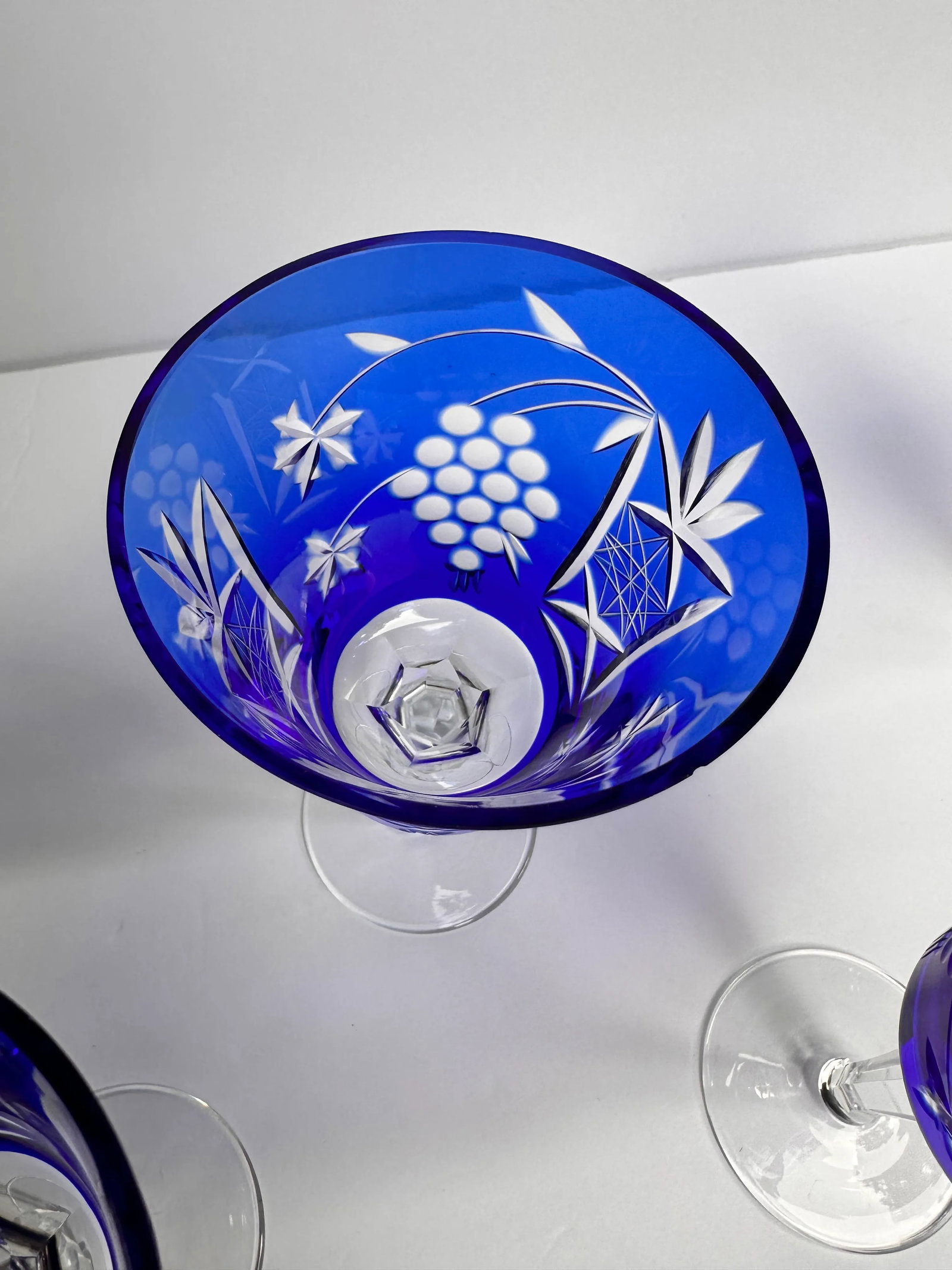 Cobalt Blue Cut to Clear Crystal Glasses- Set of 5 - 6