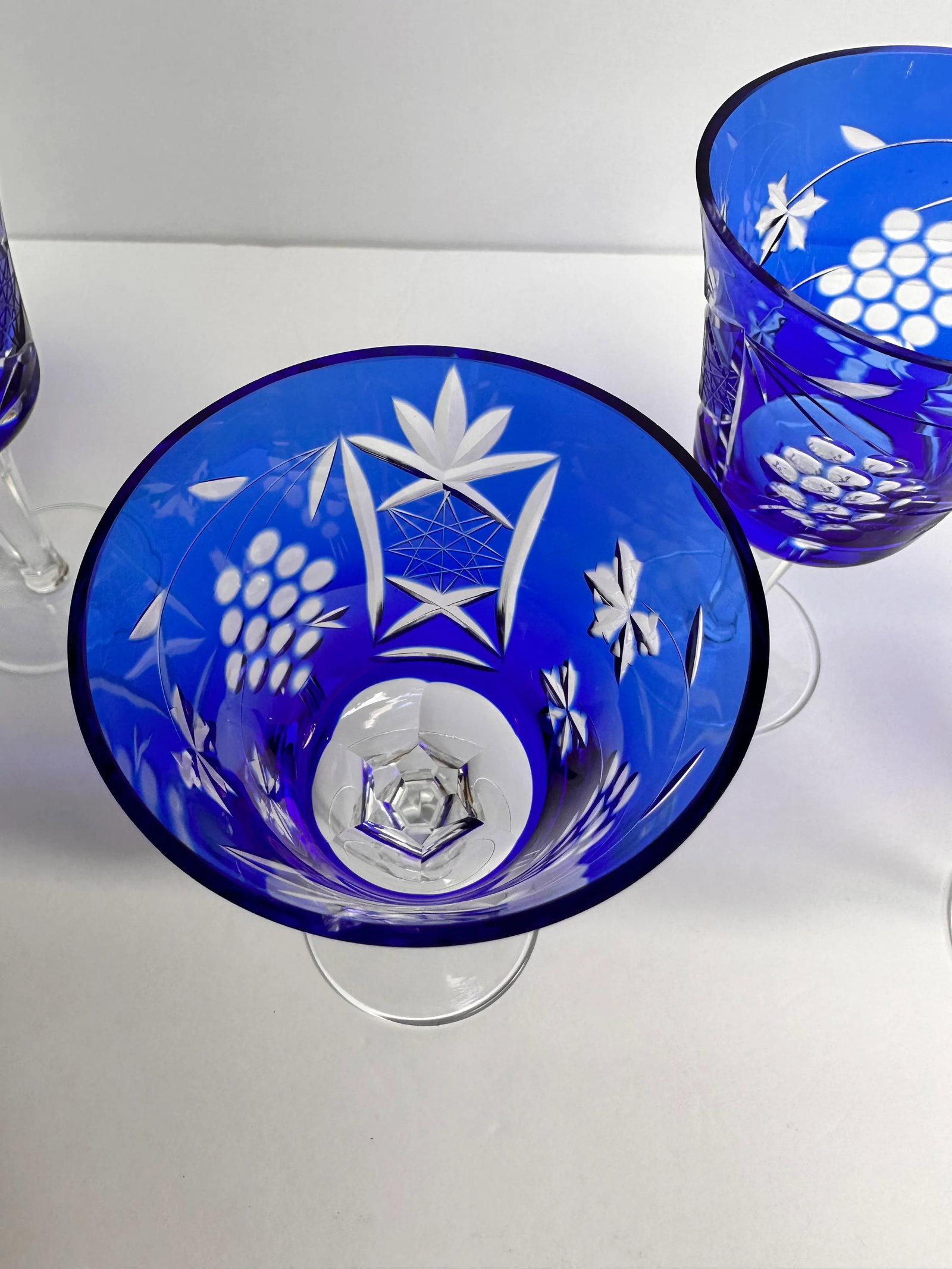 Cobalt Blue Cut to Clear Crystal Glasses- Set of 5 - 9