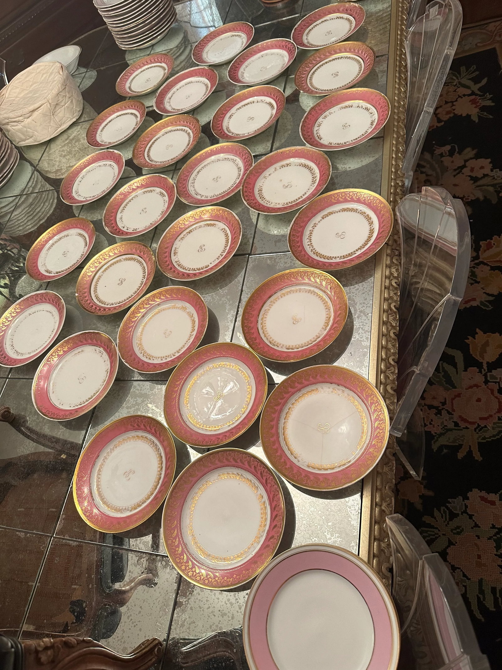 Early 19th Century French Old Paris Porcelain Dessert Service Pink Ground Empire Style- 31 Pieces - 9