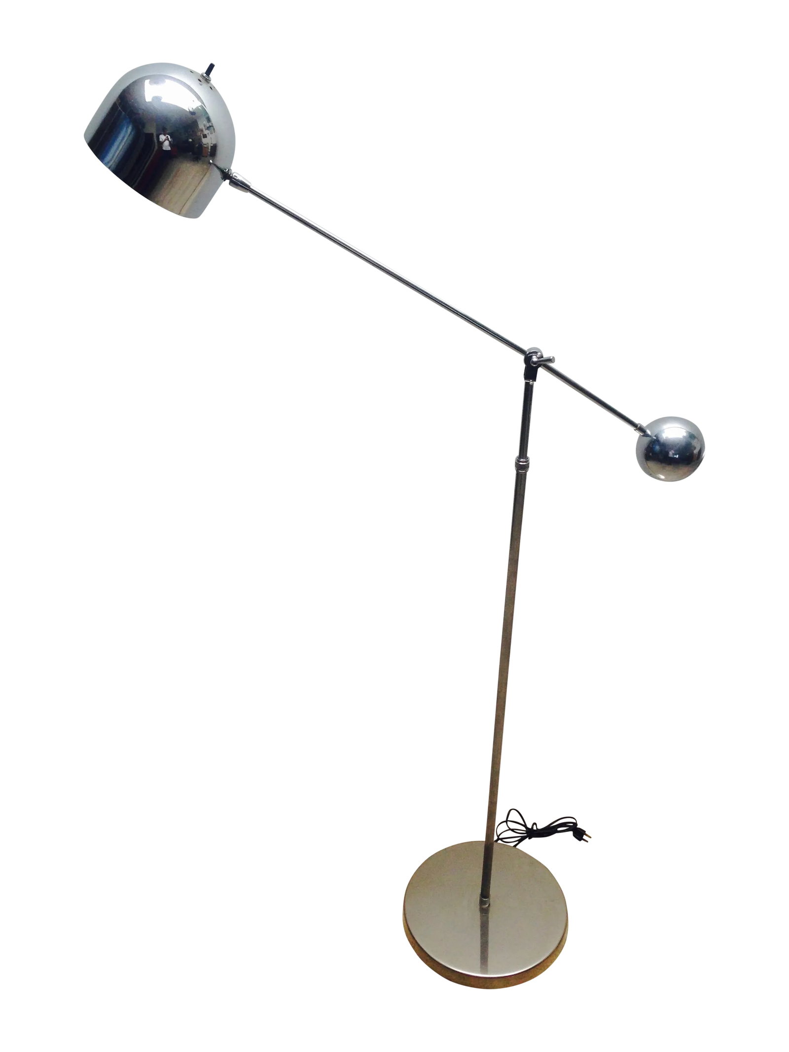 Sculptural Mid-Century Modern Chrome Floor Lamp With Adjustable Dome Shade & Counterbalance Ball - 2