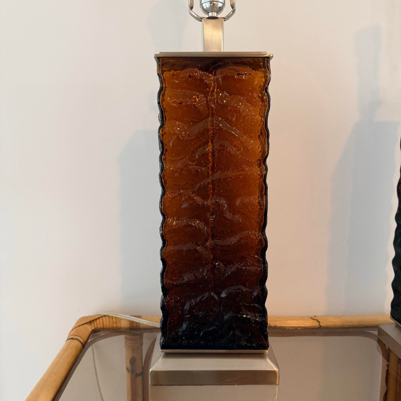 Amber-Brown Textured Wavy Glass Table Lamps in the Mid-Century Modern Taste - A Pair - 3