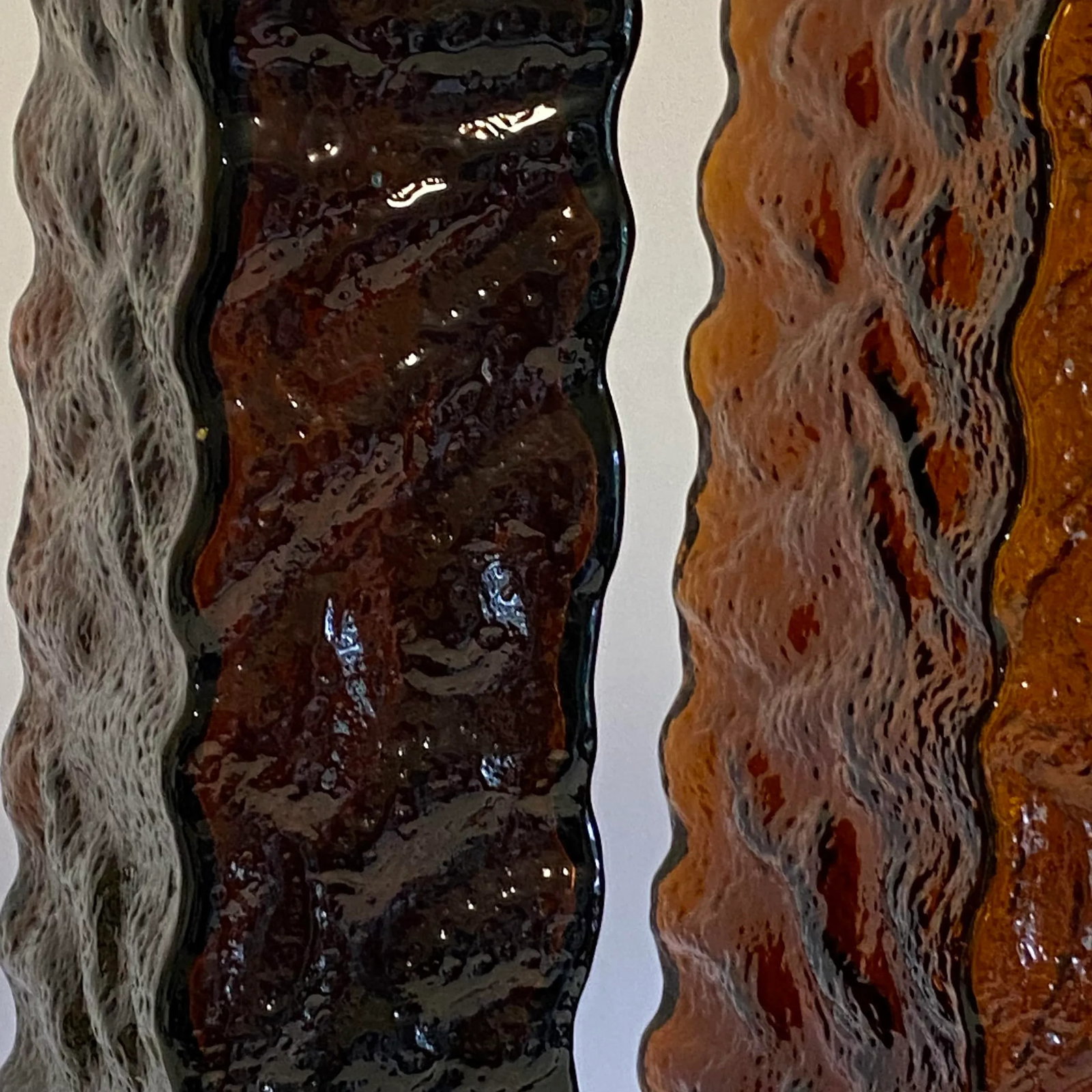 Amber-Brown Textured Wavy Glass Table Lamps in the Mid-Century Modern Taste - A Pair - 5