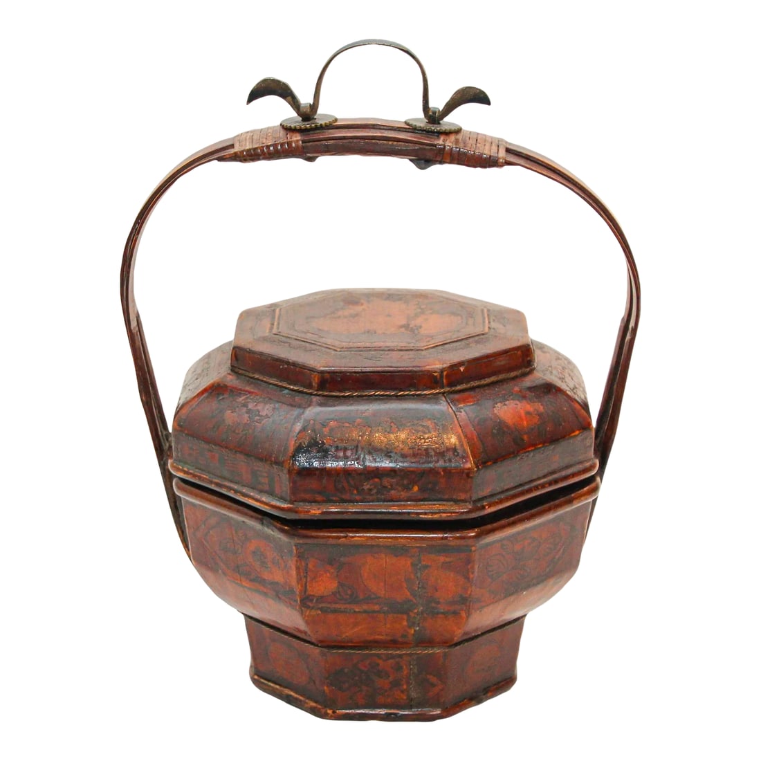Vintage Wedding Chinese Basket Red Lacquer With Floral Frieze and Bird Motifs (1 of 12)