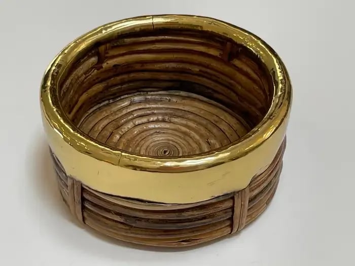 1970s Italian Bamboo/ Rattan Wine Coaster With Polished Brass Rim - 4