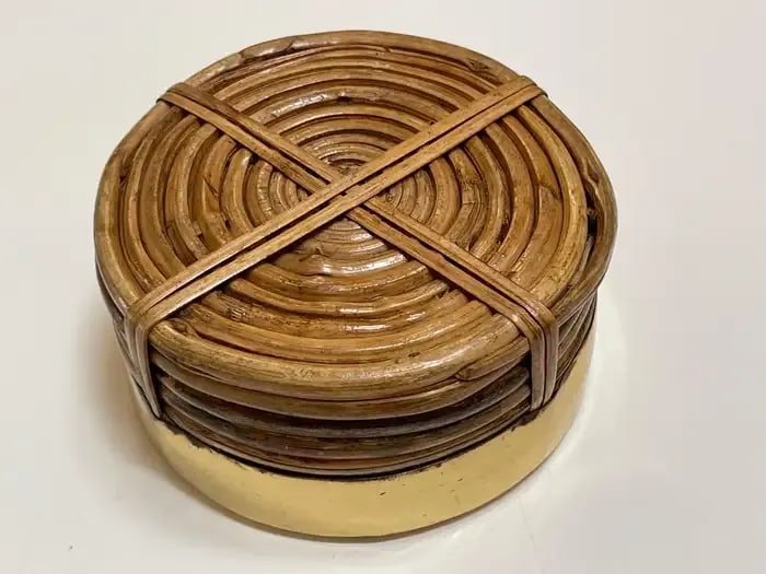 1970s Italian Bamboo/ Rattan Wine Coaster With Polished Brass Rim - 6