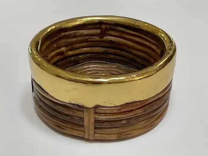 1970s Italian Bamboo/ Rattan Wine Coaster With Polished Brass Rim - 7