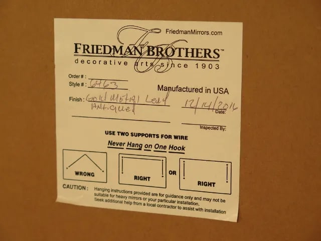 Friedman Brothers Model #6463 Oval Gold Framed Mirror - 10