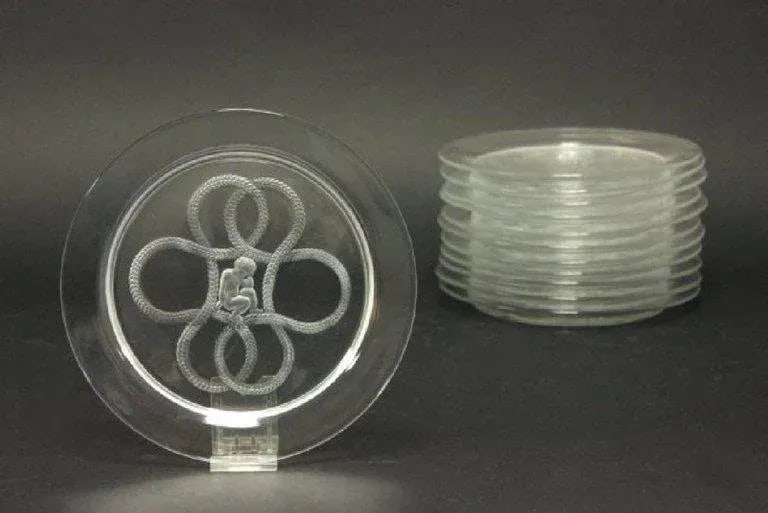 Mid 20th Century 12 Art Deco Lalique Cherub and Rope Motif Plates - 4