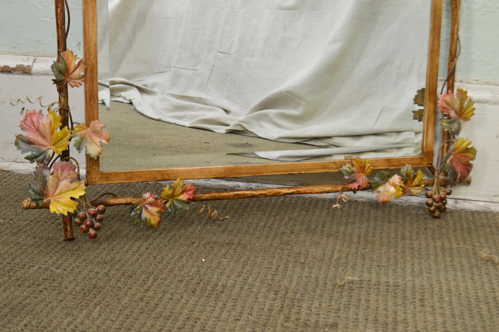 LaBarge Italian Painted Tole Metal Grapevine Beveled Wall Mirror - 10