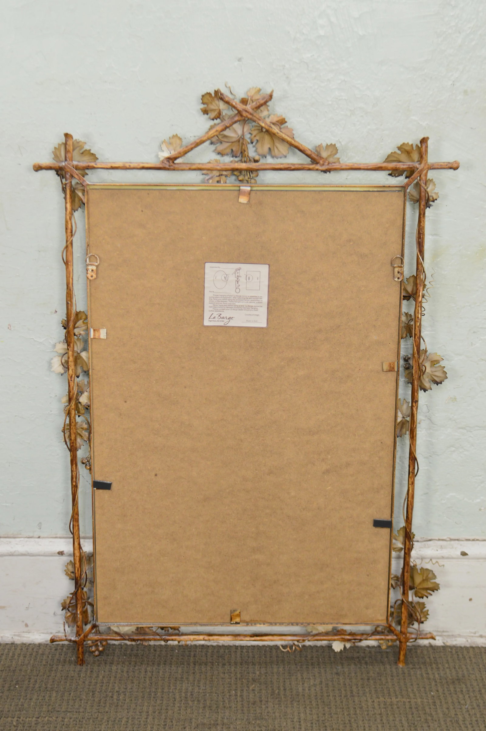 LaBarge Italian Painted Tole Metal Grapevine Beveled Wall Mirror - 11