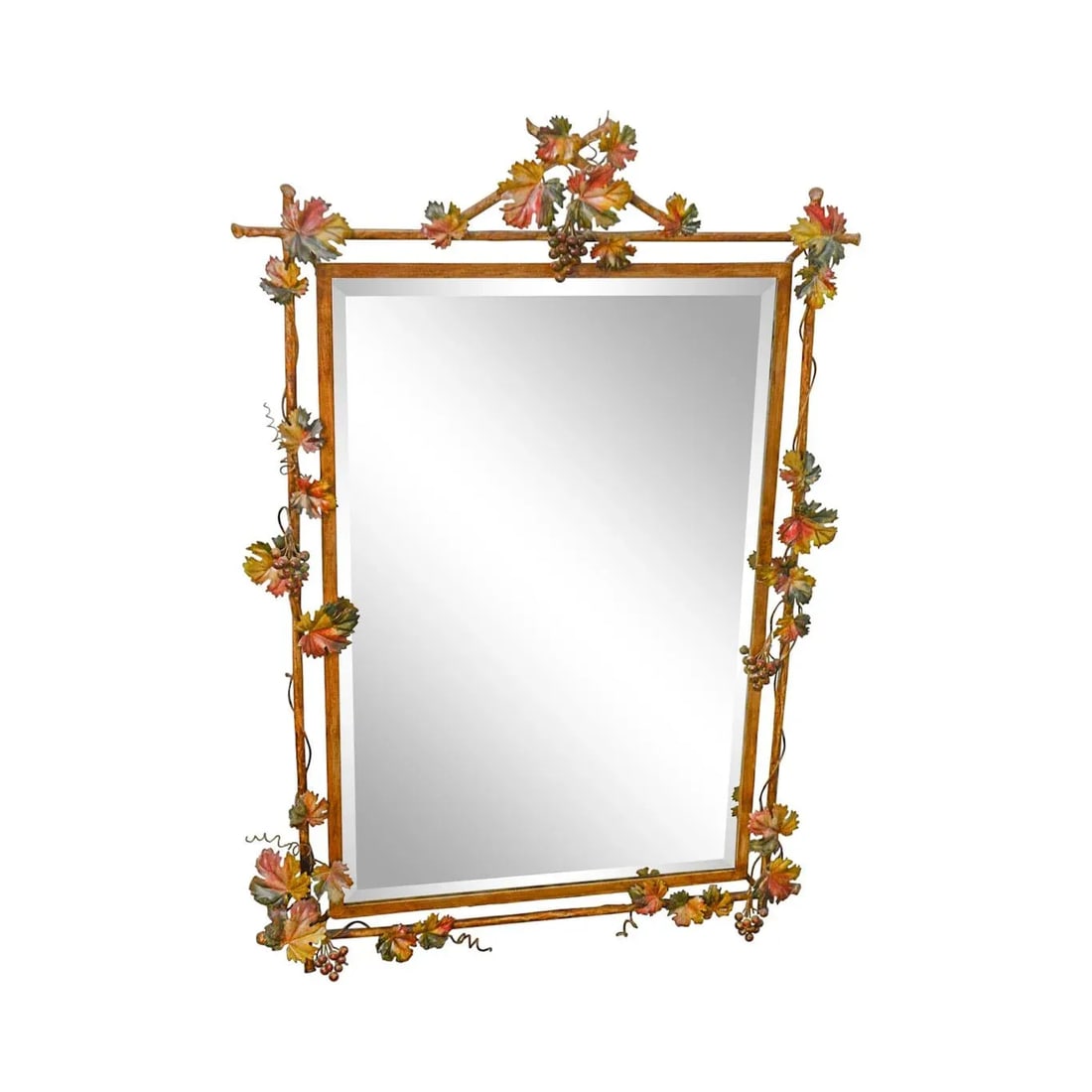 LaBarge Italian Painted Tole Metal Grapevine Beveled Wall Mirror - 13