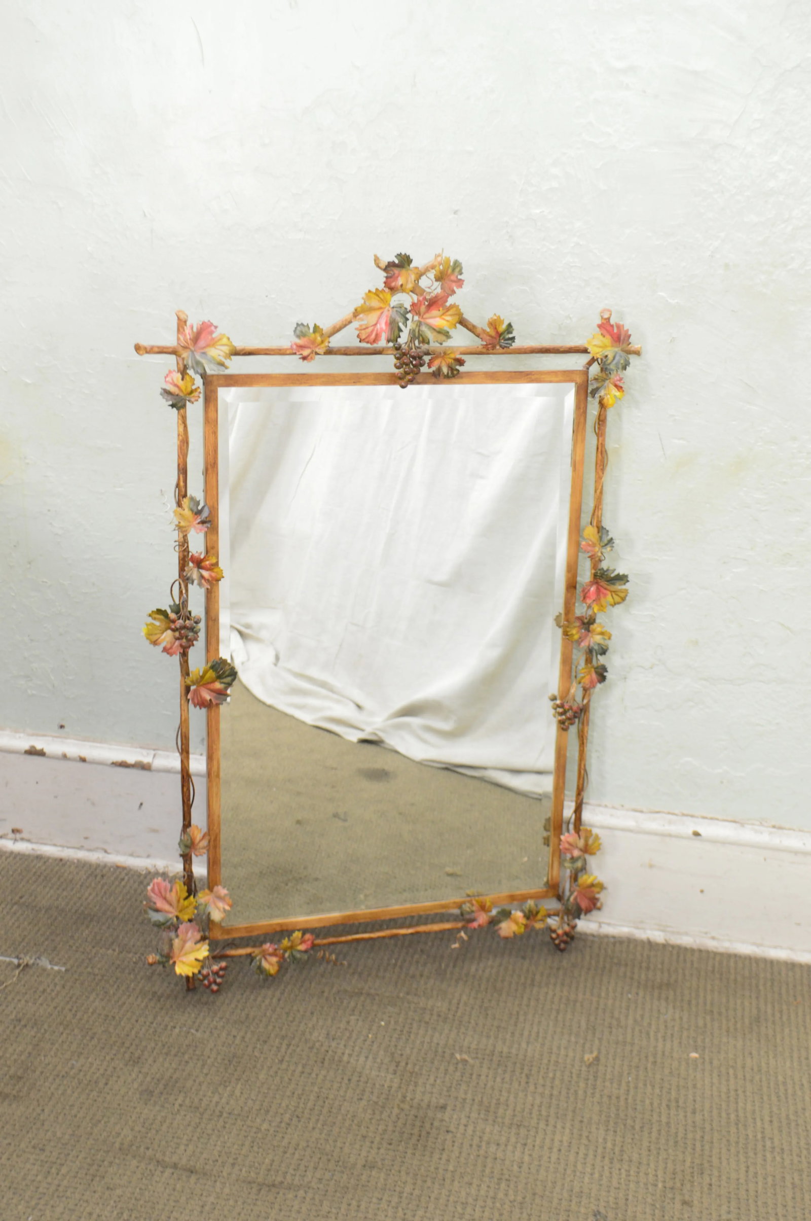 LaBarge Italian Painted Tole Metal Grapevine Beveled Wall Mirror - 2
