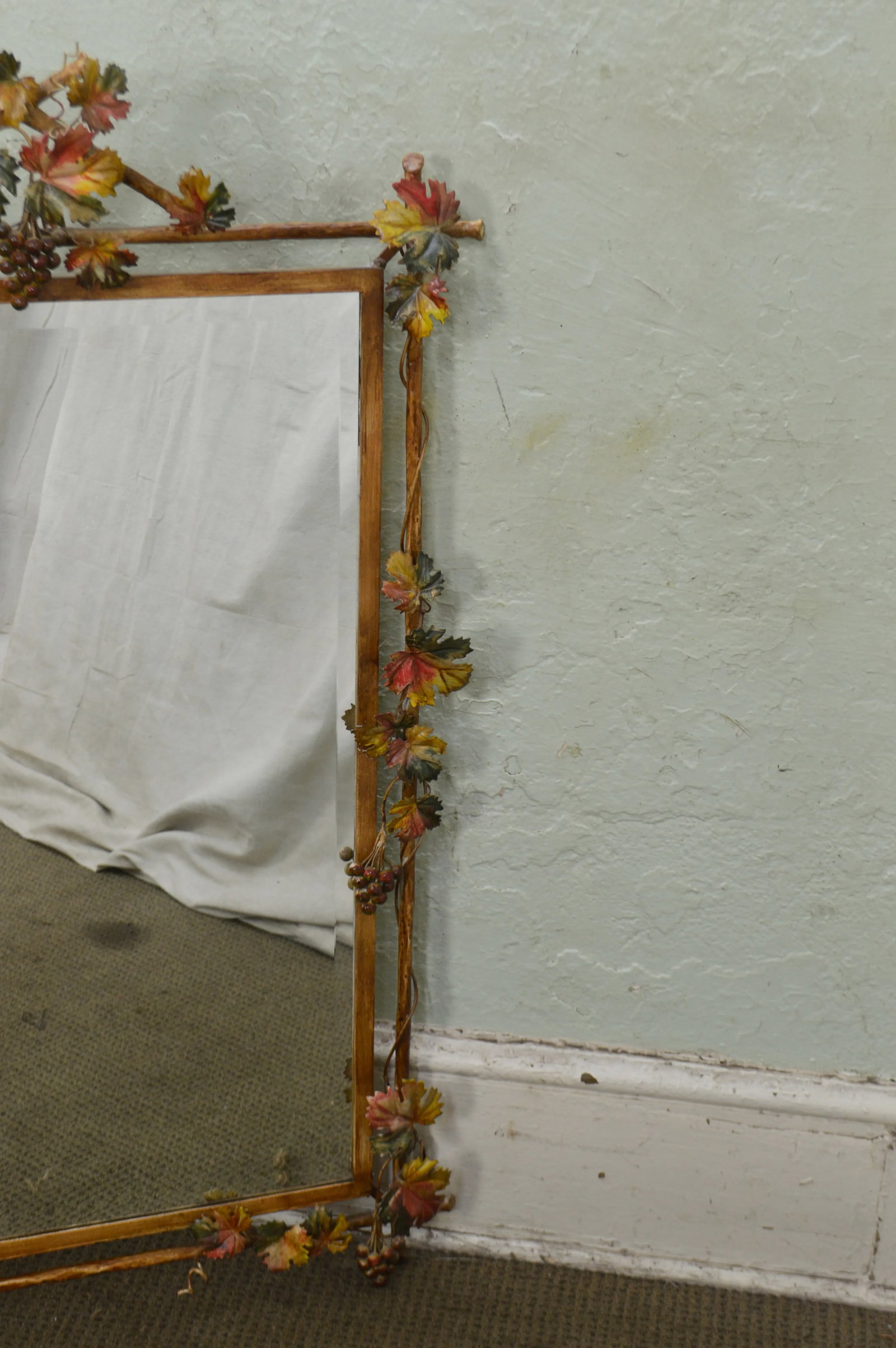 LaBarge Italian Painted Tole Metal Grapevine Beveled Wall Mirror - 5