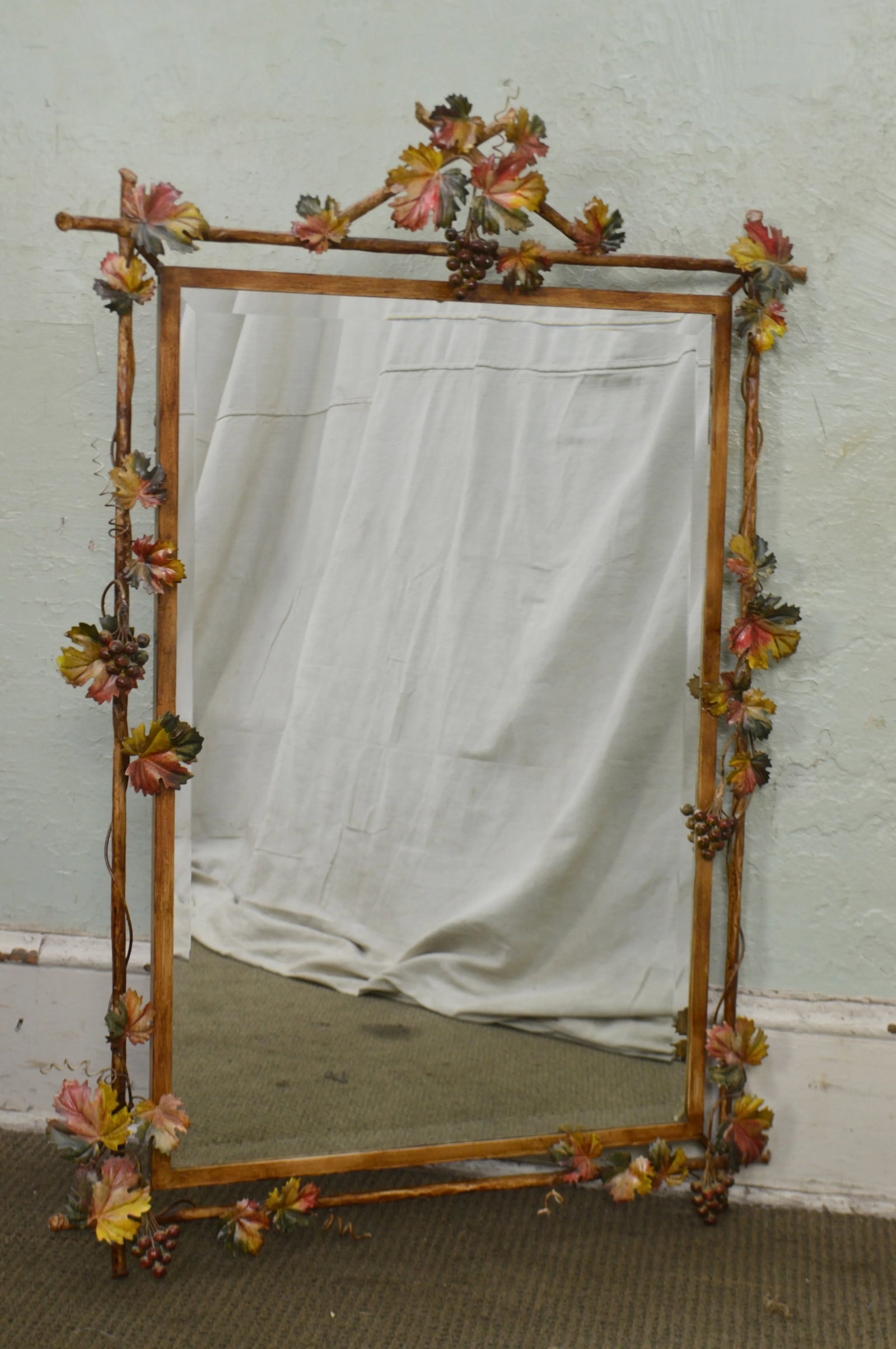 LaBarge Italian Painted Tole Metal Grapevine Beveled Wall Mirror - 6