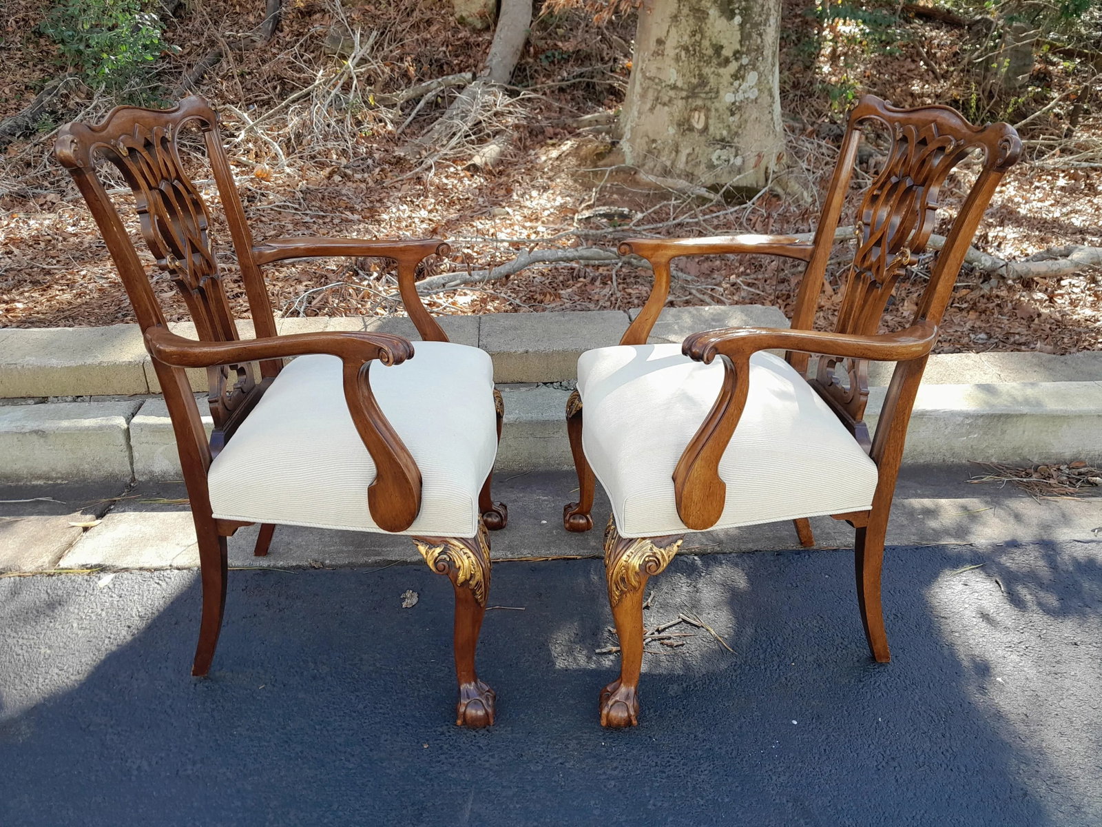 Pair of 1990s Baker Furniture Company Chippendale Style Ball & Claw Armchairs With New Upholstery - 10
