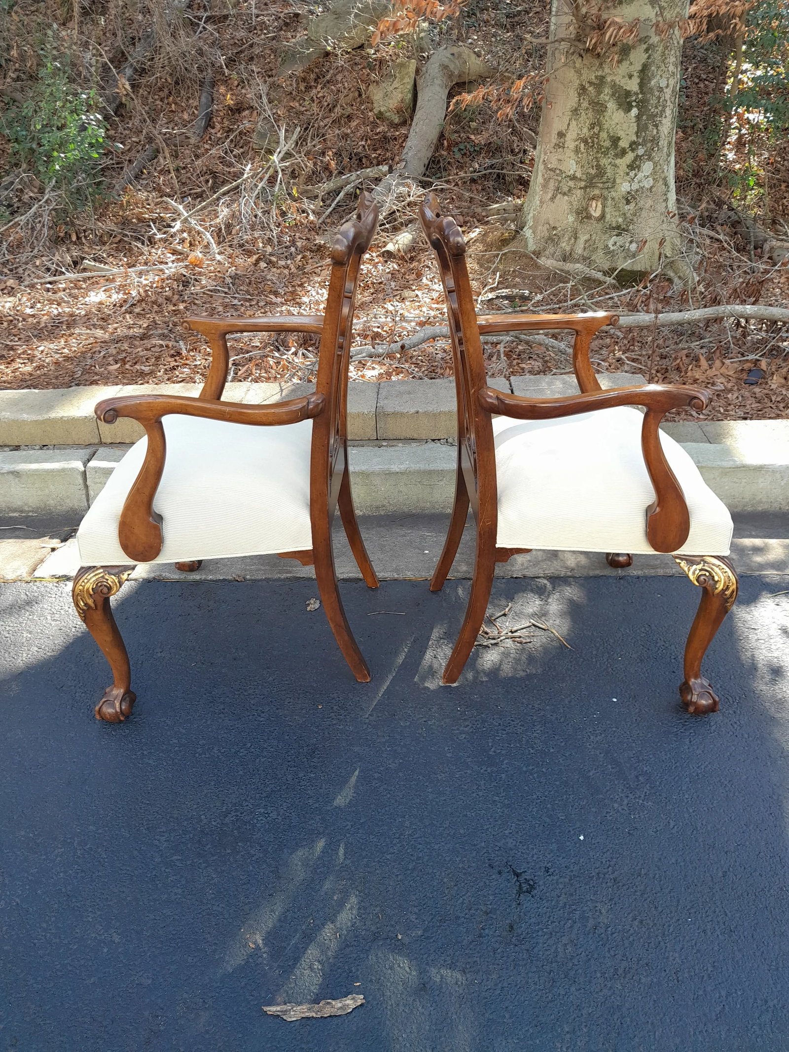 Pair of 1990s Baker Furniture Company Chippendale Style Ball & Claw Armchairs With New Upholstery - 11