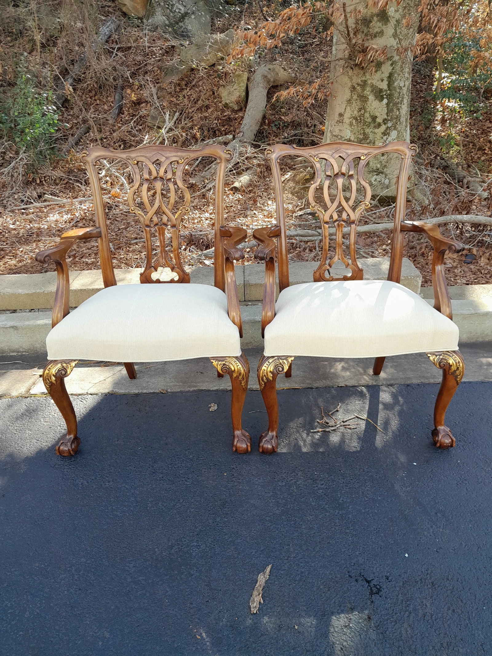 Pair of 1990s Baker Furniture Company Chippendale Style Ball & Claw Armchairs With New Upholstery - 12