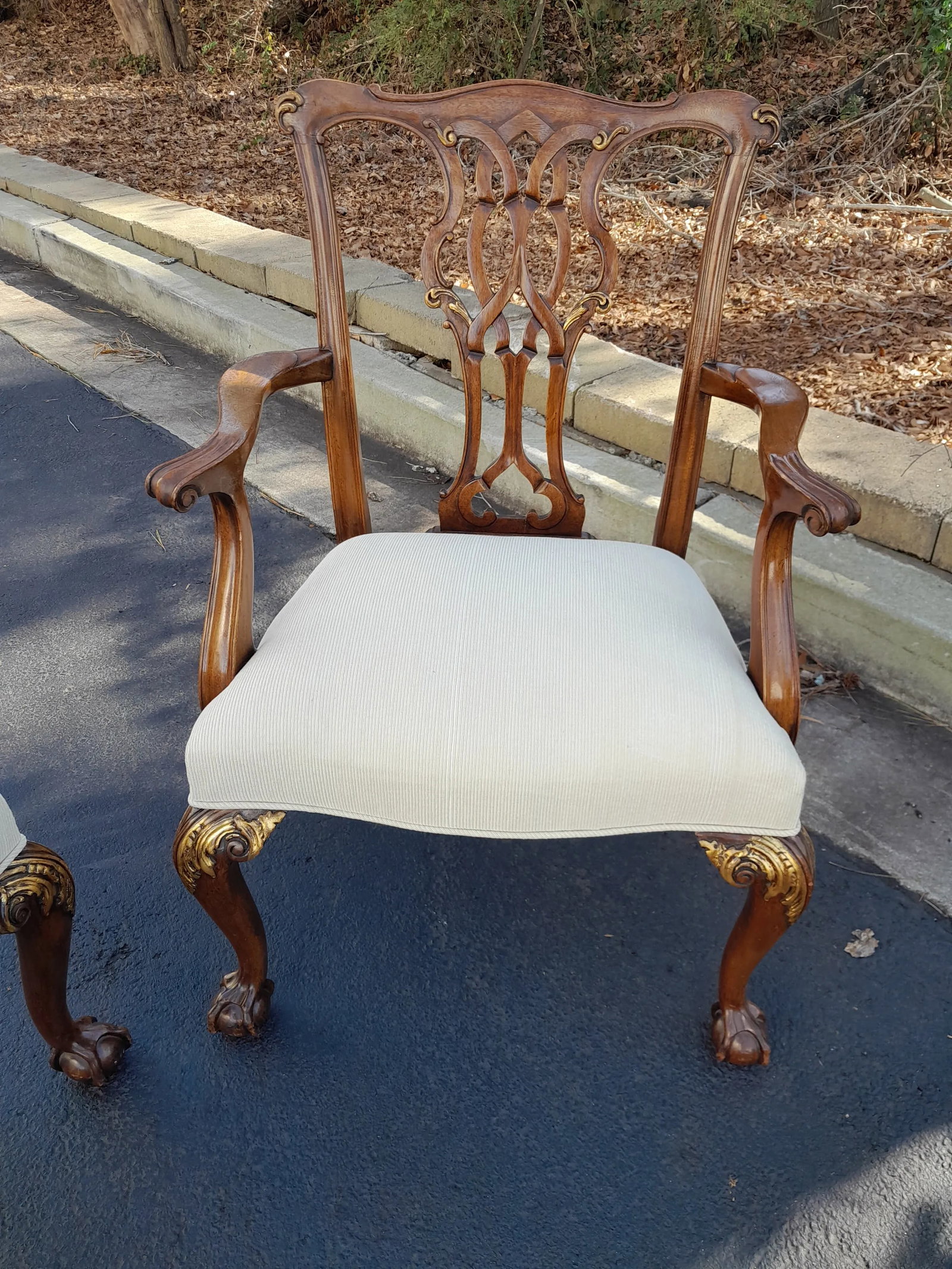 Pair of 1990s Baker Furniture Company Chippendale Style Ball & Claw Armchairs With New Upholstery - 5