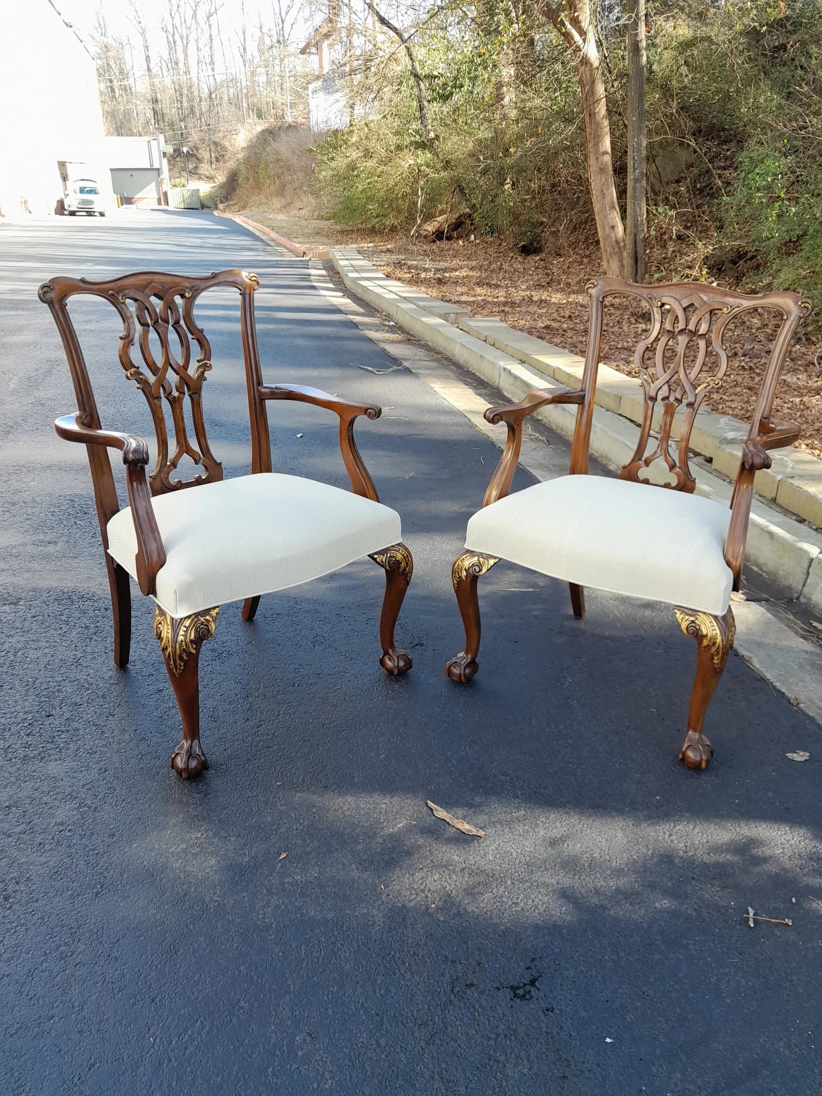 Pair of 1990s Baker Furniture Company Chippendale Style Ball & Claw Armchairs With New Upholstery - 6