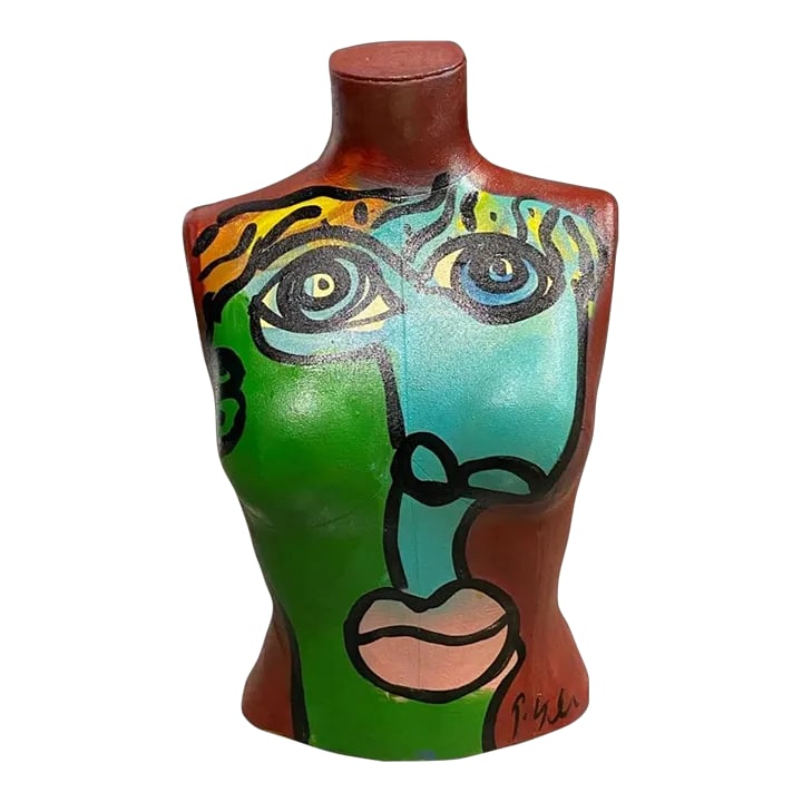 Peter Keil Original Abstract Painting Sculpture: This unique piece of art by listed artist Peter Robert Keil is a one-of-a-kind painting that captures the essence of contemporary art. The medium-sized painted torso sculpture that is sure to be a tal