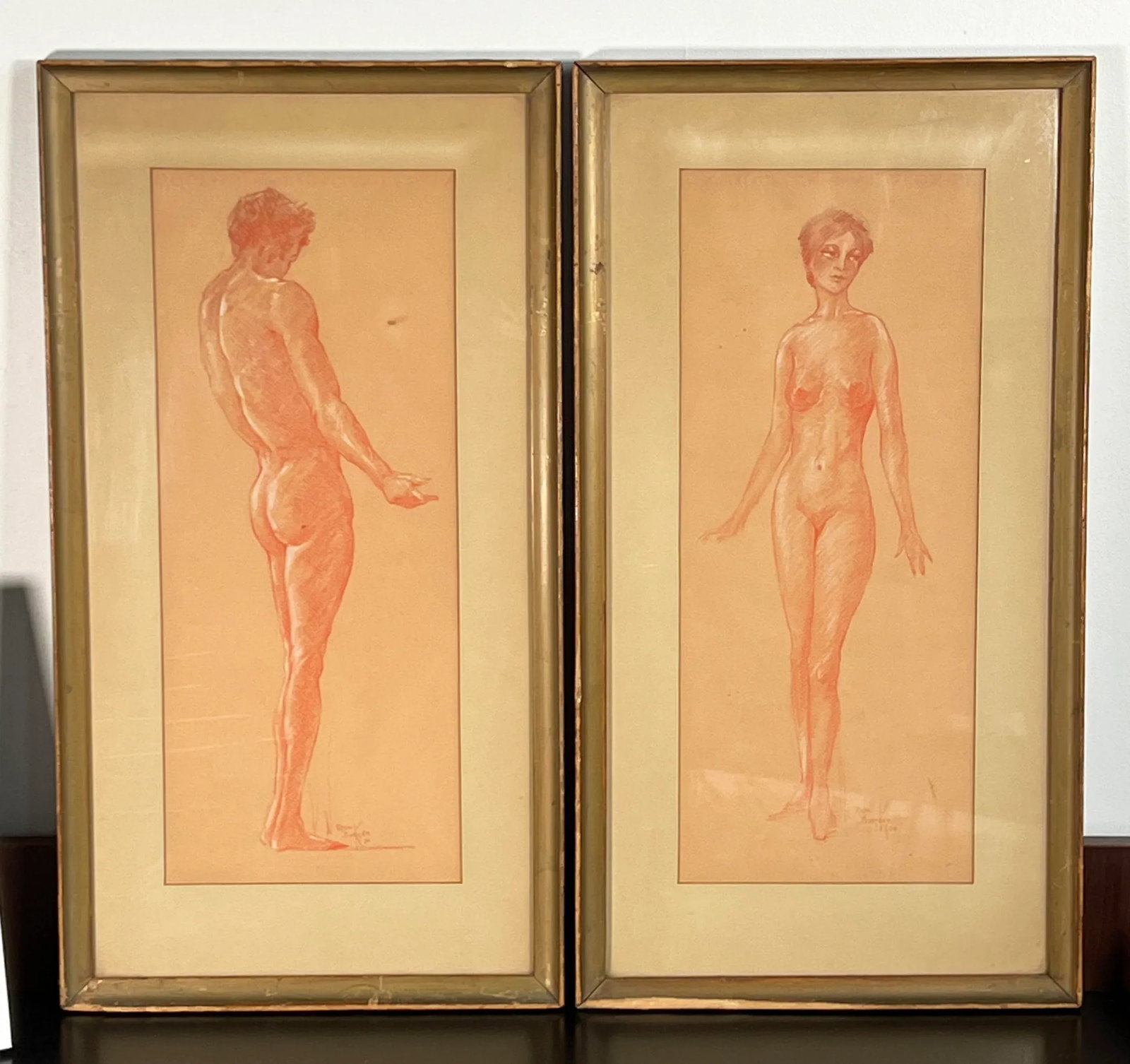 Vintage C.1930 Rosa Burger Pastel Pencil & Gouache Nude Portraits - a Pair - 2