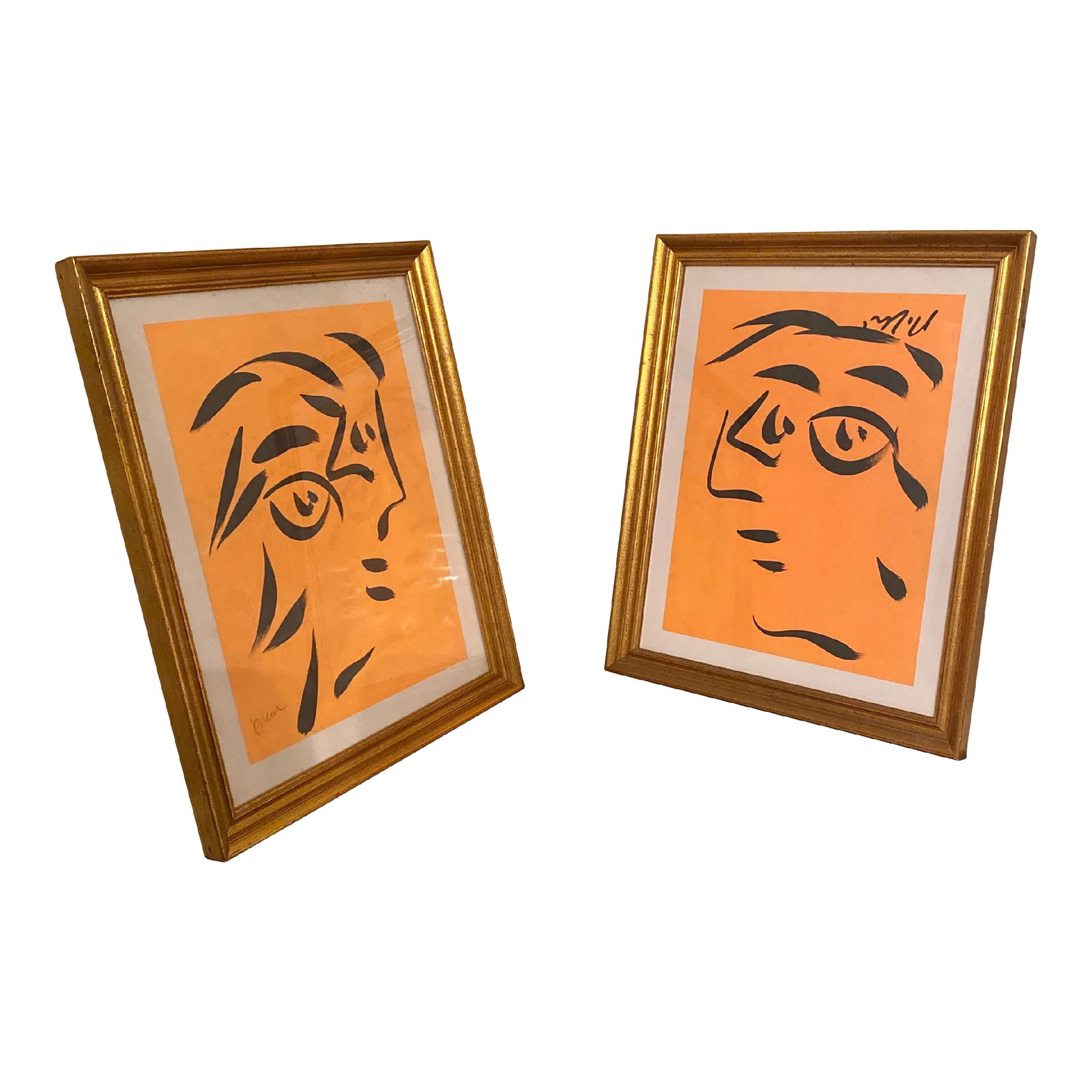 Peter Keil Original Orange Abstract Portrait Paintings - a Pair: Fantastic pair of original paintings by Listed world renowned artist Peter Robert Keil (born 1942 Germany) Peter has self proclaimed to be the last of the living legend artists working in his career