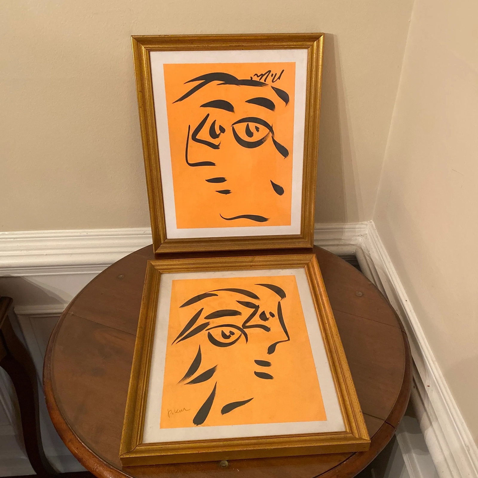 Peter Keil Original Orange Abstract Portrait Paintings - a Pair - 6