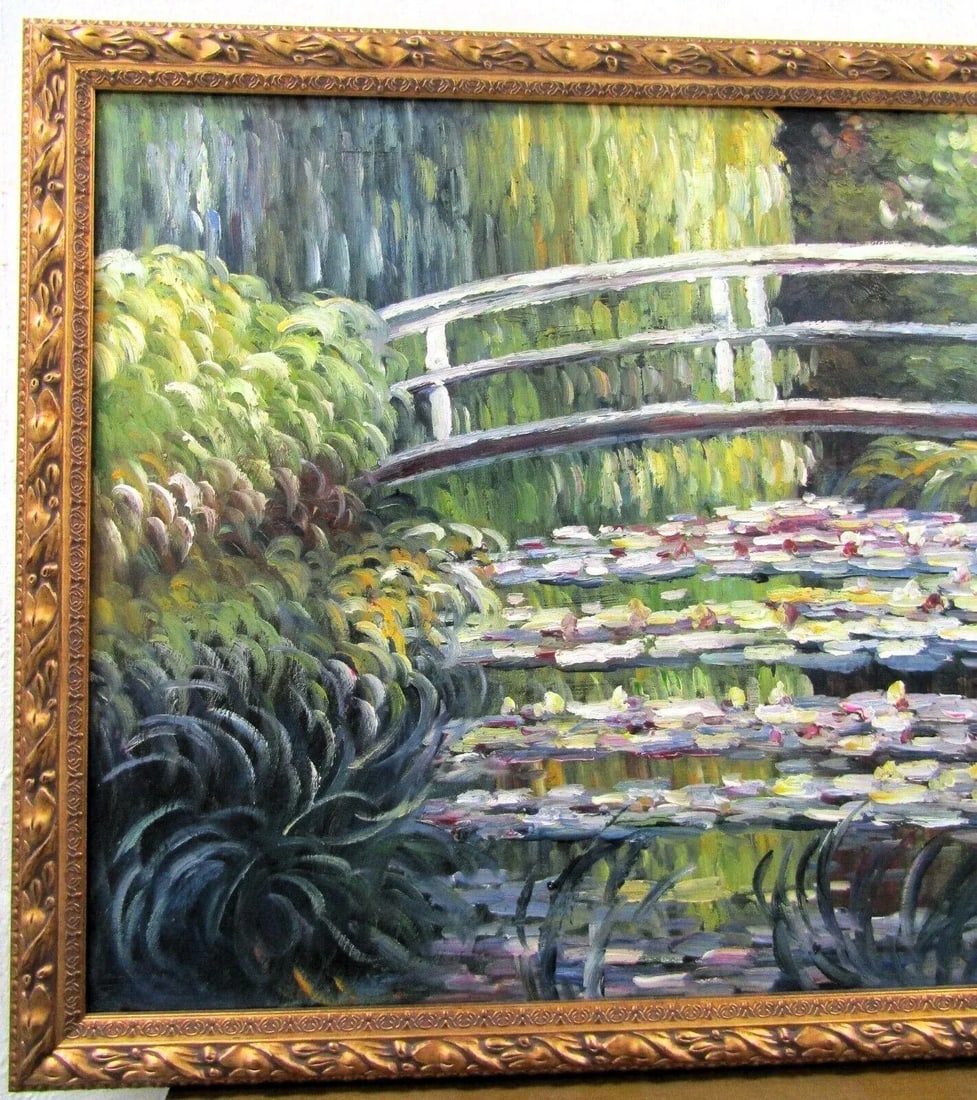 Japanese Bridge Claude Monet by S. Carthon Framed Canvas Oil Painting Gold Frame - 3