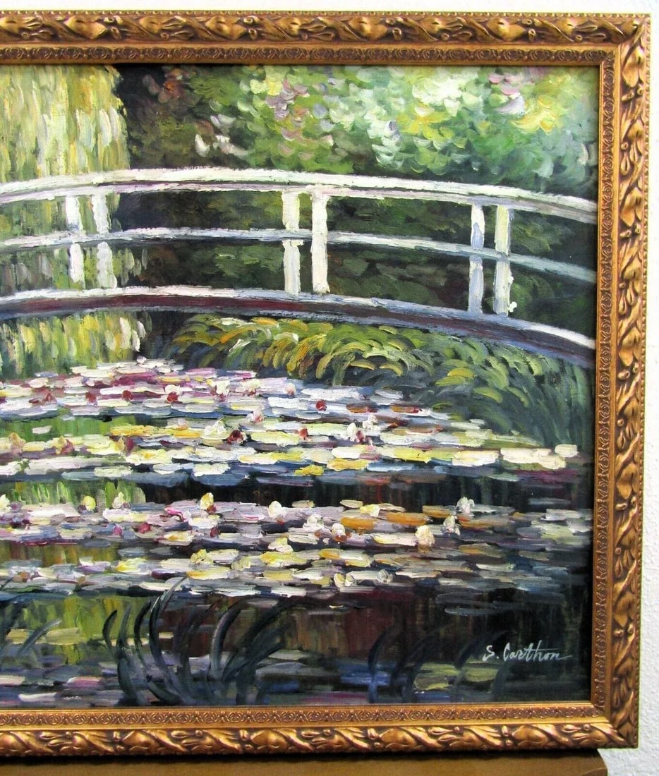 Japanese Bridge Claude Monet by S. Carthon Framed Canvas Oil Painting Gold Frame - 4
