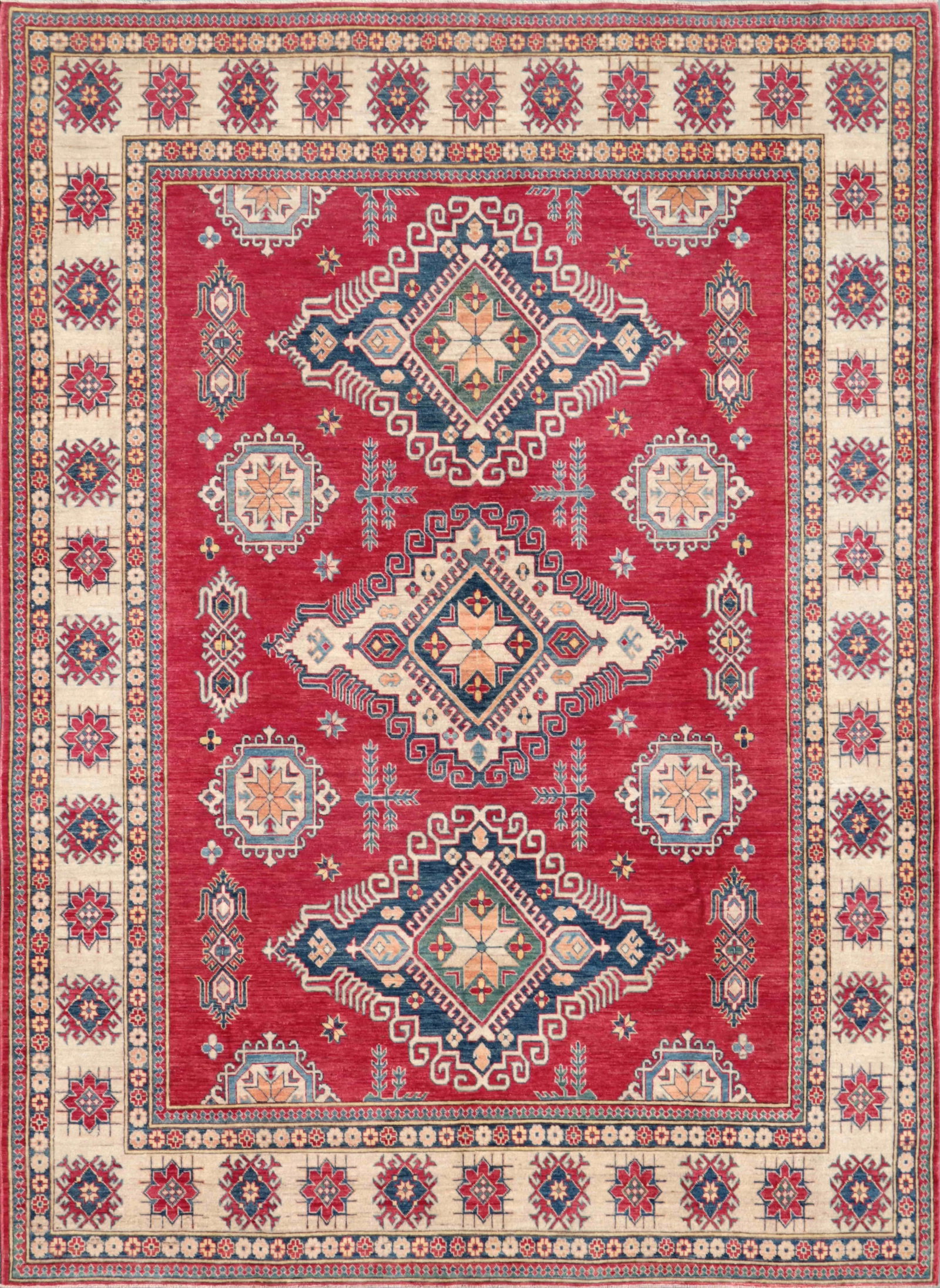 Kazak Hand Knotted Wool Rug - 9'11x13'6: Hand knotted rug from the Pasargad Bashir Collection. 100-percent pure hand-spun high mountain lamb's wool and all natural dyes. Condition: Imperfections: No Imperfections Condition Notes: Brand New