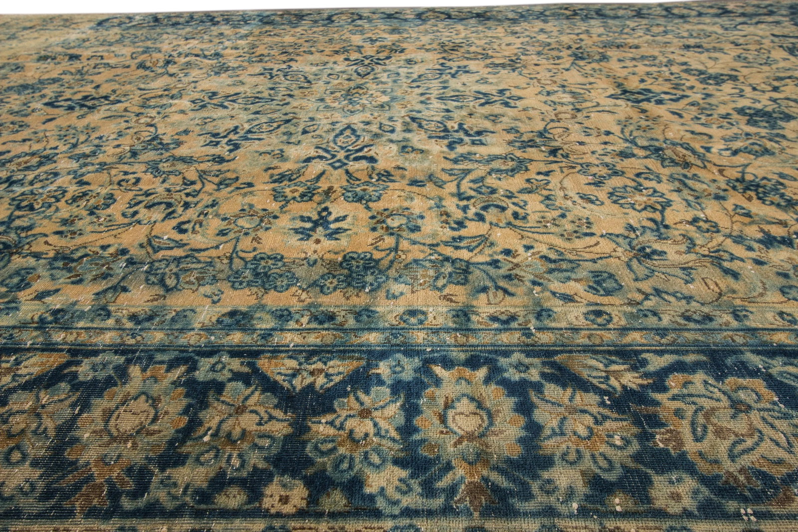 Vintage Persian Tabriz Distressed Beige Handmade Floral Wool Rug - 4