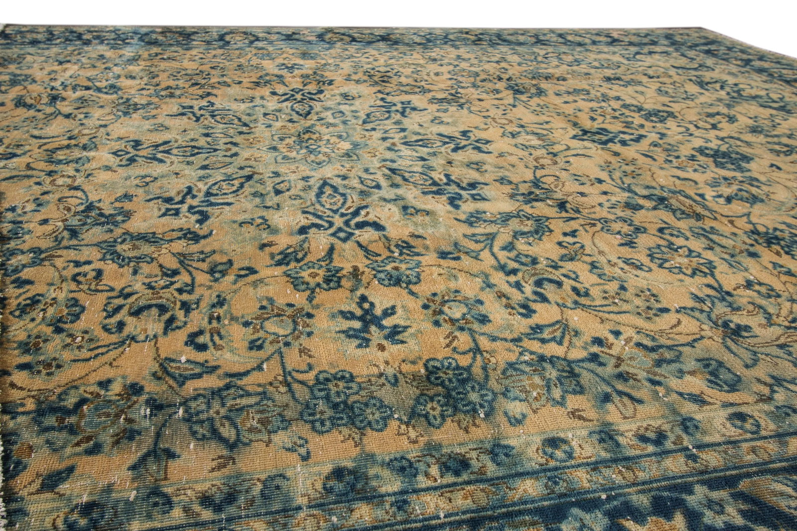 Vintage Persian Tabriz Distressed Beige Handmade Floral Wool Rug - 7