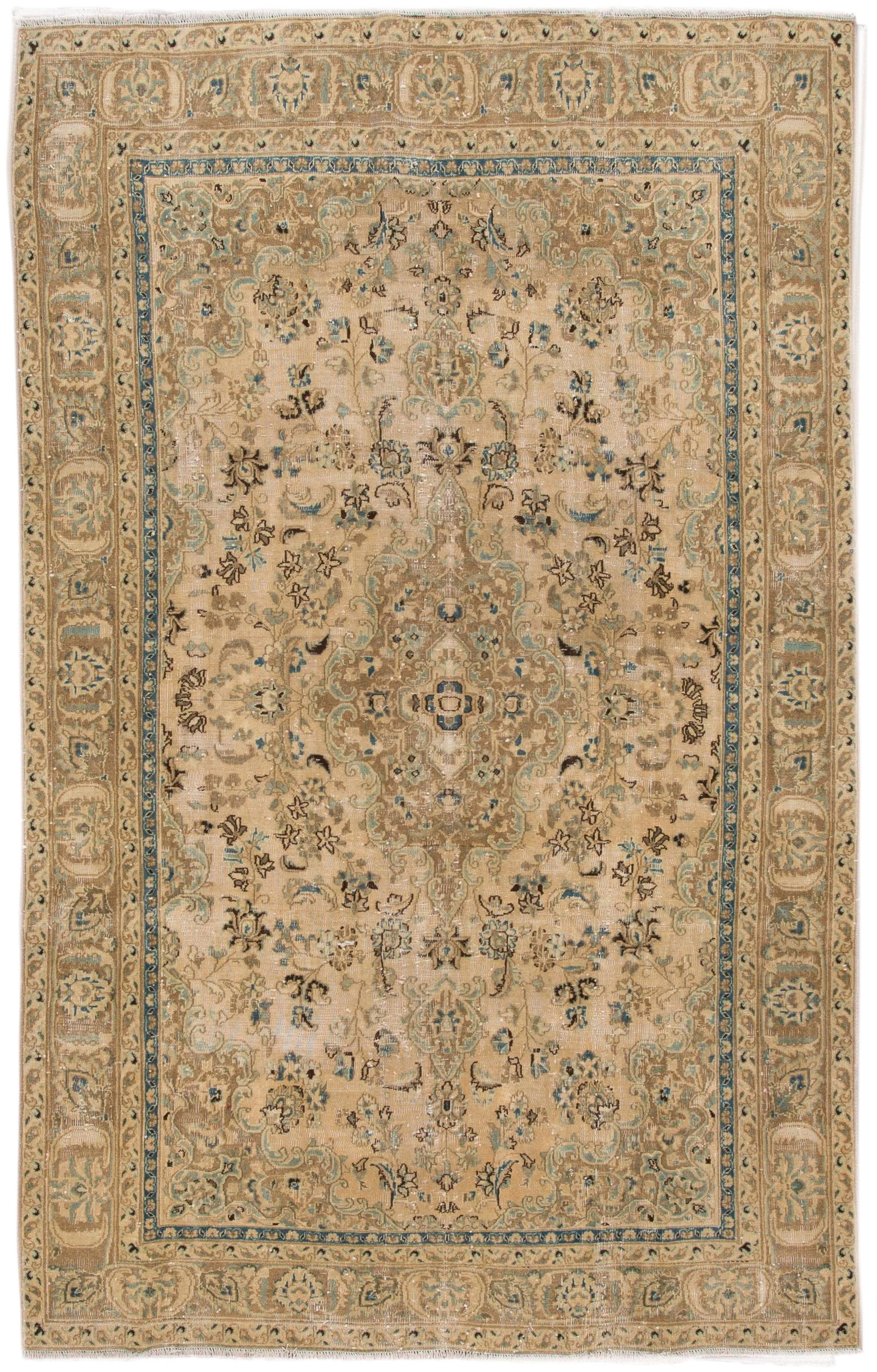 Vintage Persian Tabriz Beige Handmade Medallion Wool Rug (1 of 6)