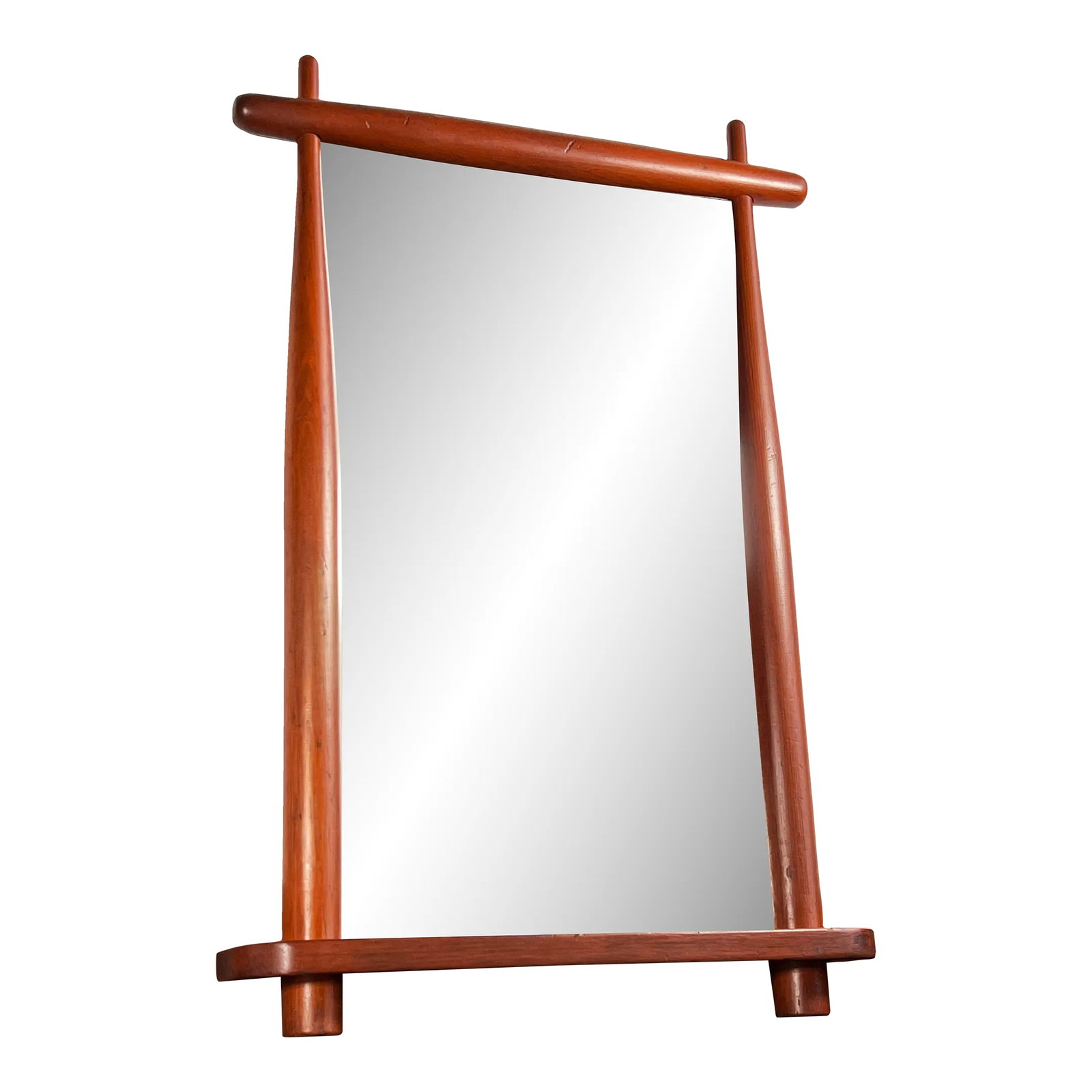 Vintage Mid Century Modern Sculptural Wood Wall Mirror: Stunning vintage c.1950's sculptural wood wall mirror! It is constructed of solid wood, I believe a hard maple by the grain, but has a tone of a warm teak, either way it's a fantastic hard wood