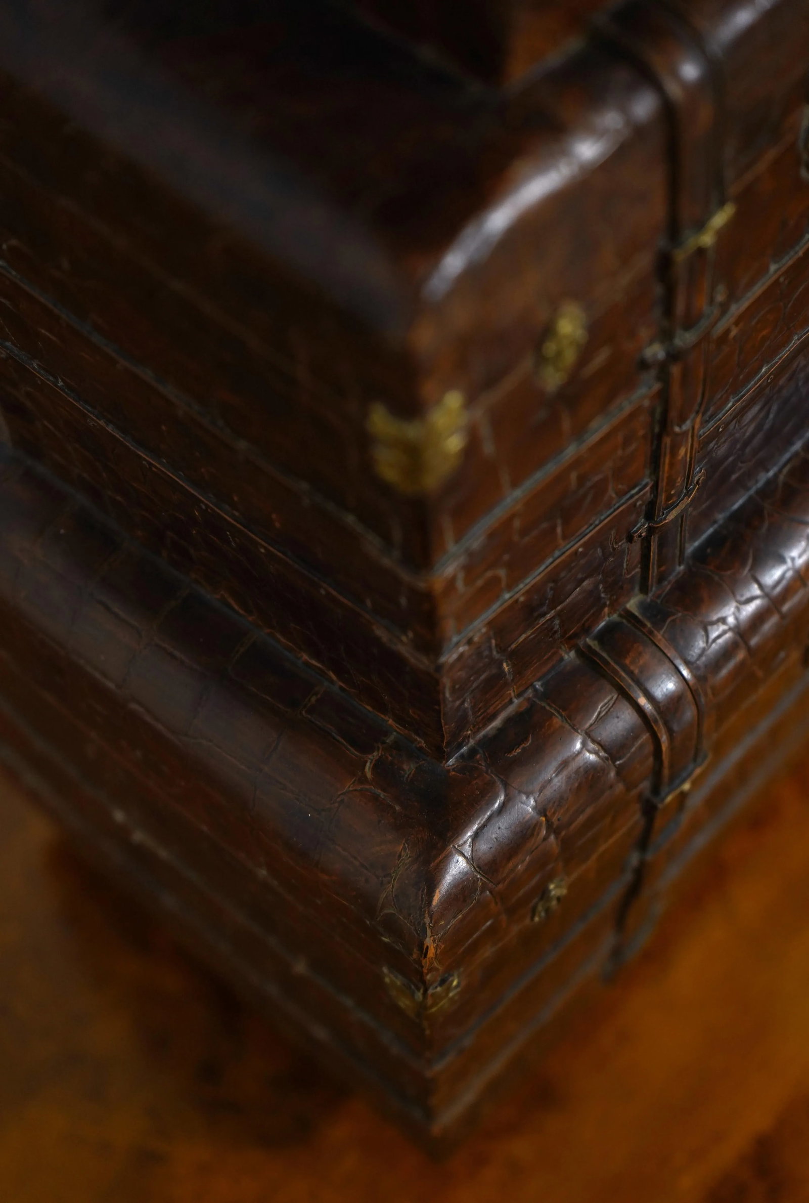 Pair Textured Leather Design Stacking Chest Lamps - 10