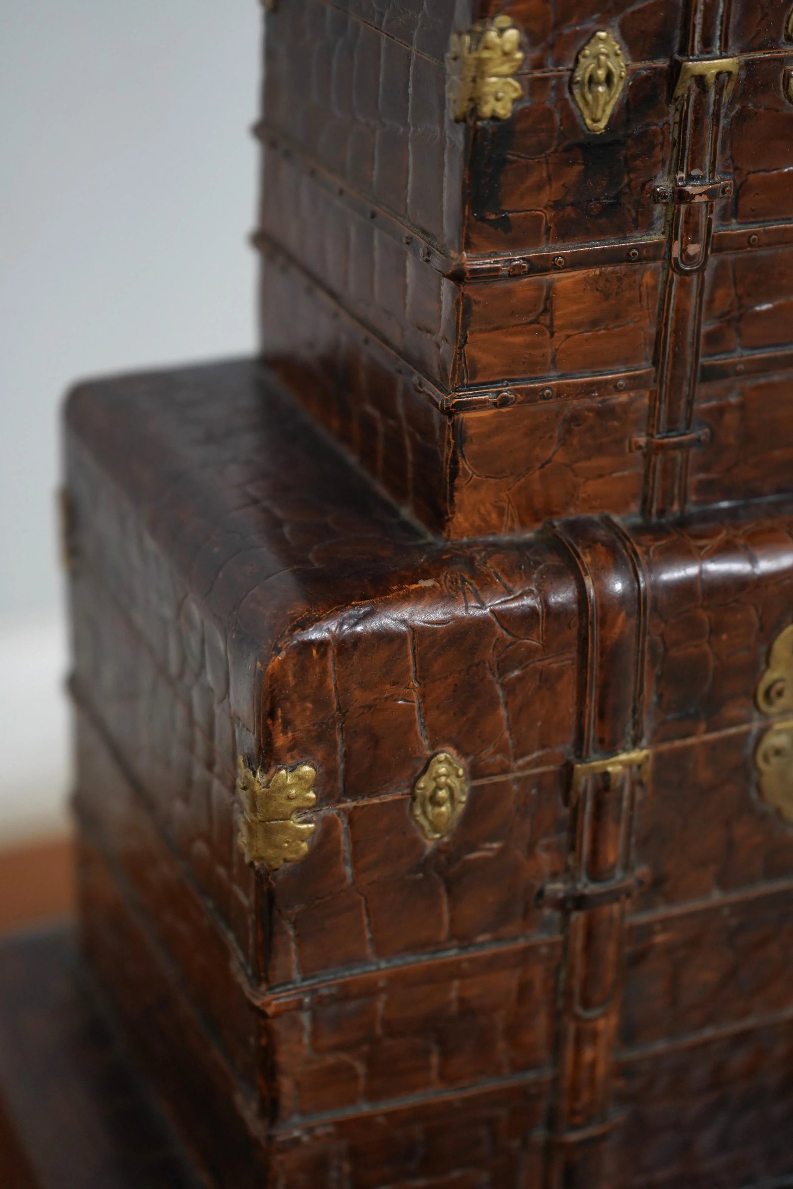 Pair Textured Leather Design Stacking Chest Lamps - 12