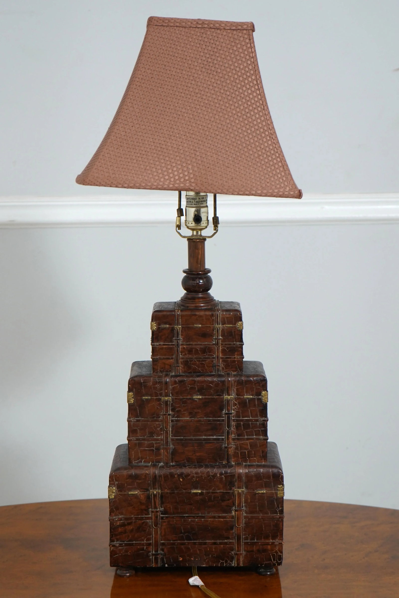 Pair Textured Leather Design Stacking Chest Lamps - 3