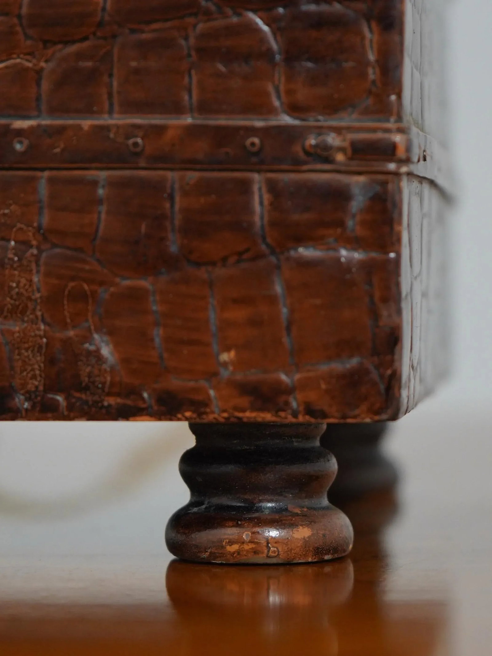 Pair Textured Leather Design Stacking Chest Lamps - 8