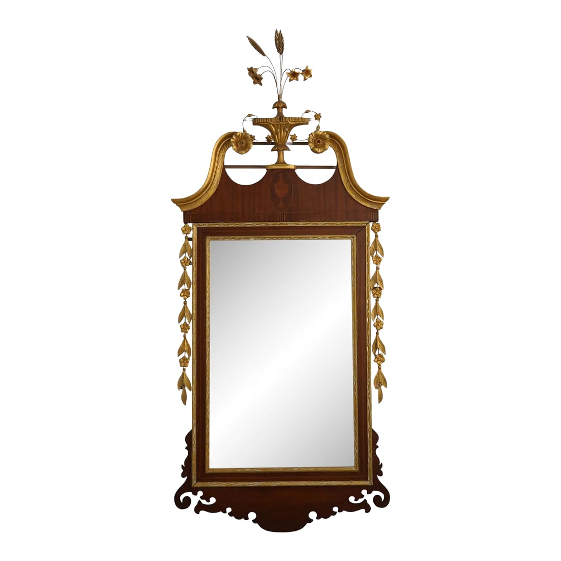 Vintage Federal Style Mahogany Mirror W. Gold Gilt: Age: C.1930s Details: Older Vintage Mirror High Quality Construction 18 C. Design Federal Style Gold Leaf Gilt Details Traditional Style Condition: Excellent Condition - Minor Signs Of Light
