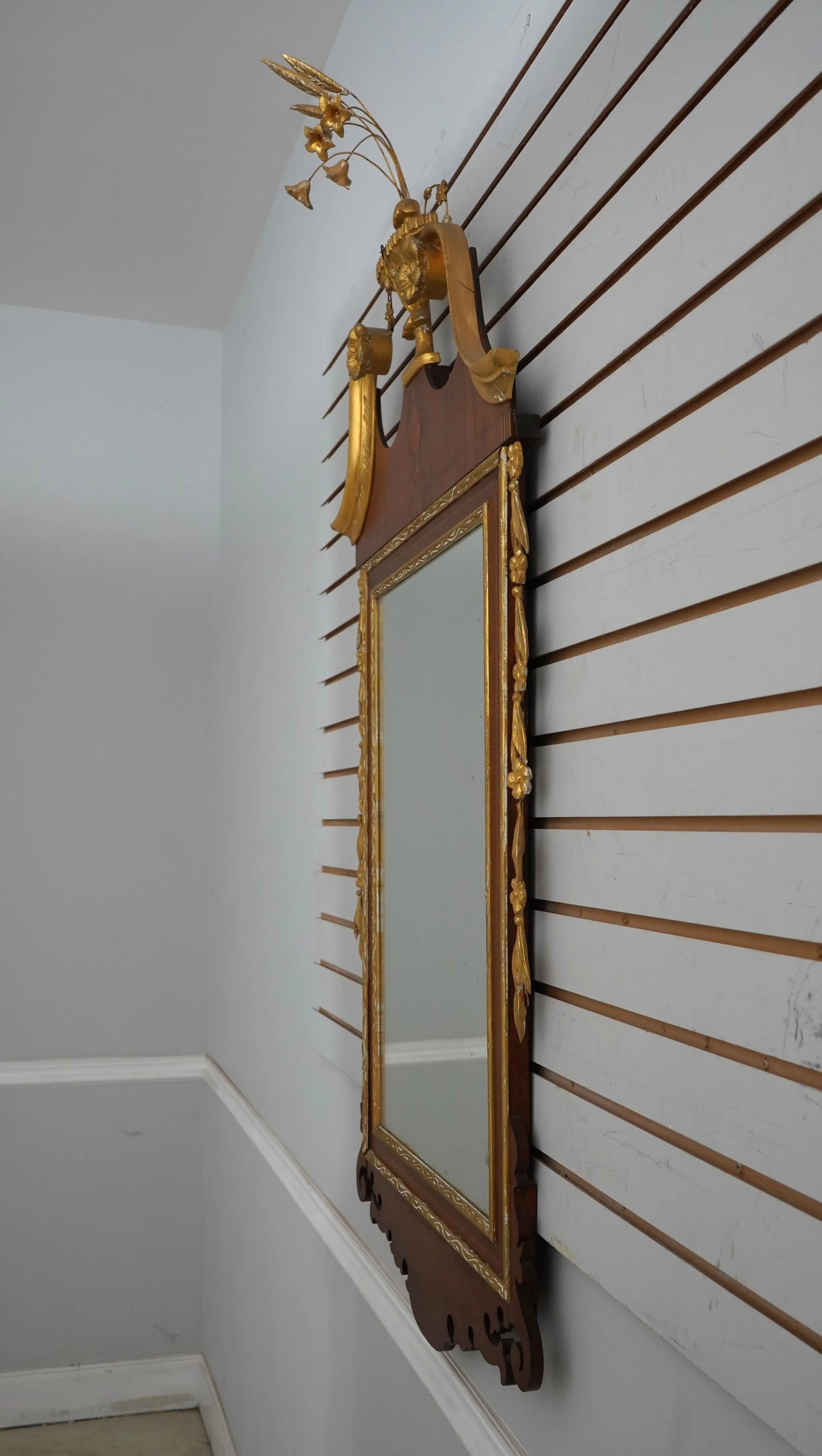 Vintage Federal Style Mahogany Mirror W. Gold Gilt - 2