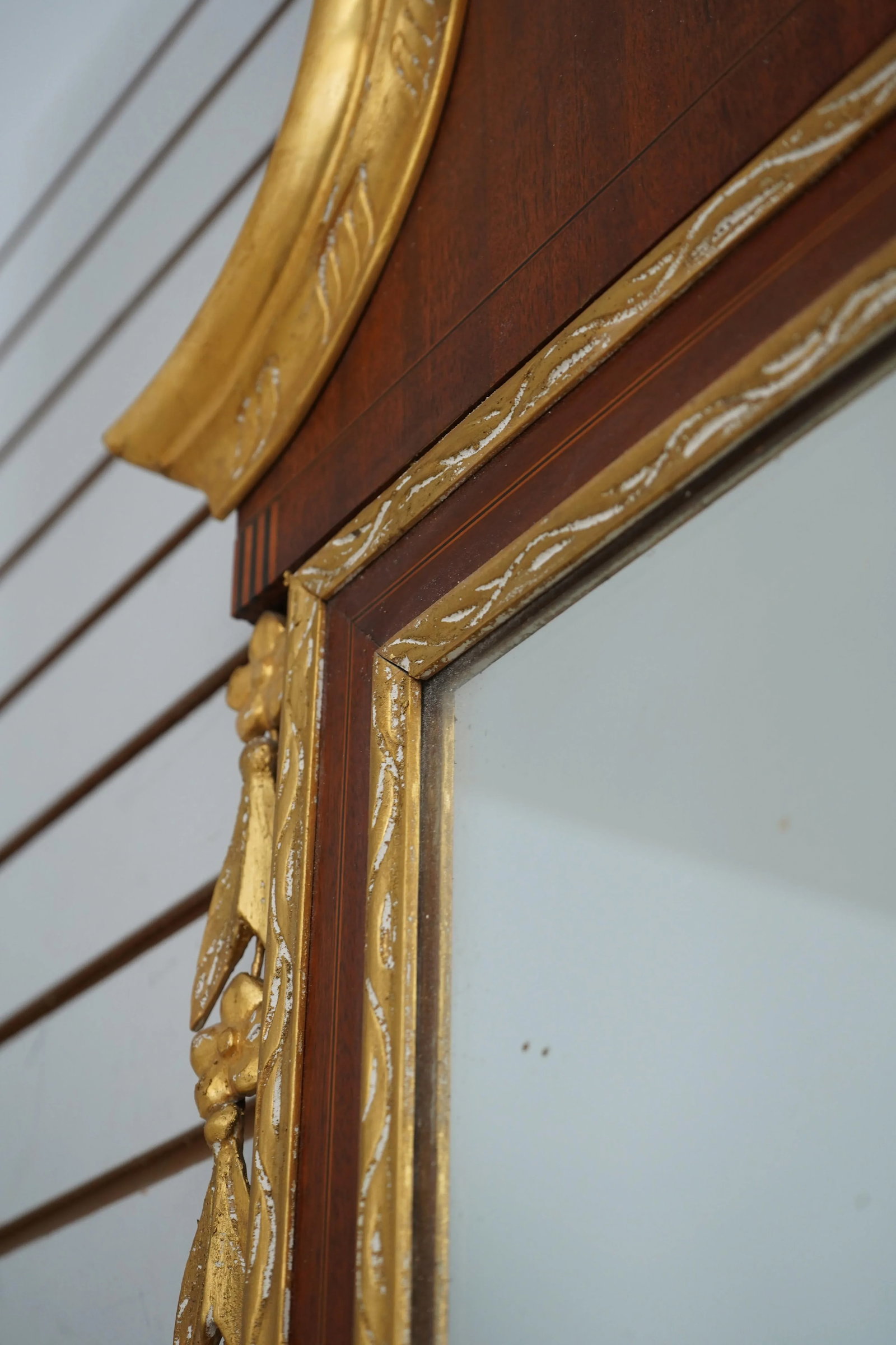 Vintage Federal Style Mahogany Mirror W. Gold Gilt - 6