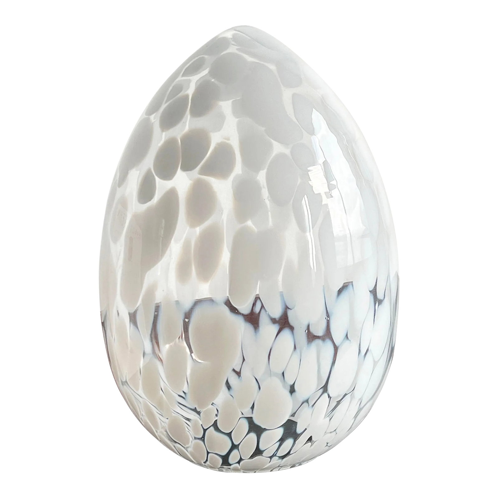 Large Vintage 15" Murano Art Glass White Blown Glass Egg Sculpture: Beautiful large 15.5" tall murano art glass egg! Would look great as-is on a table or on a lighted base. Measures 15.5" tall, 9.5" in diameter at it's widest, and has a 4.5" opening. It is in very