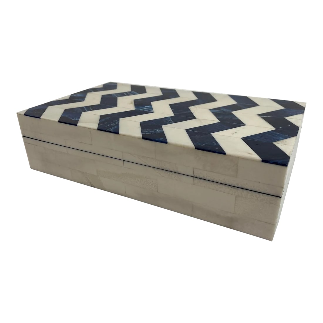 Ivory and Blue Chevron Bone Inlay Trinket Box (1 of 12)