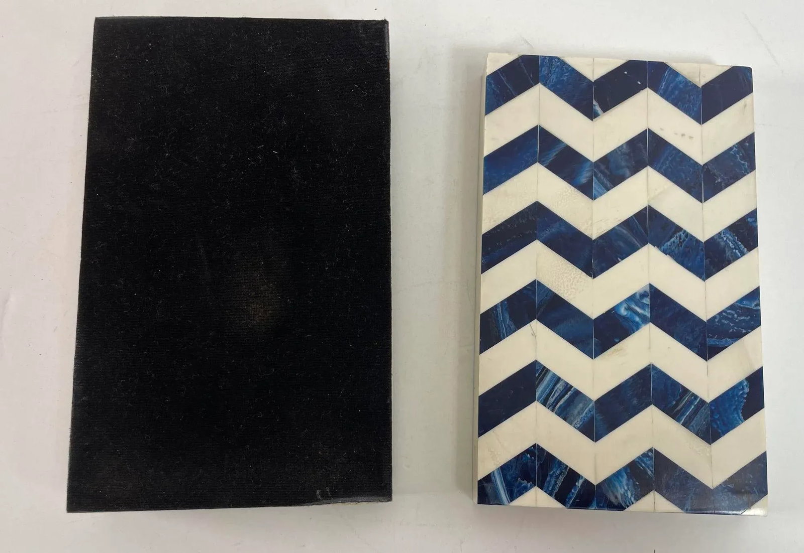Ivory and Blue Chevron Bone Inlay Trinket Box - 8