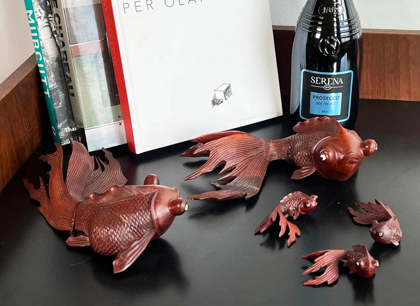 Vintage Set of Japanese Hand Carved Swimming Koi Fish - Set of 5 - 2