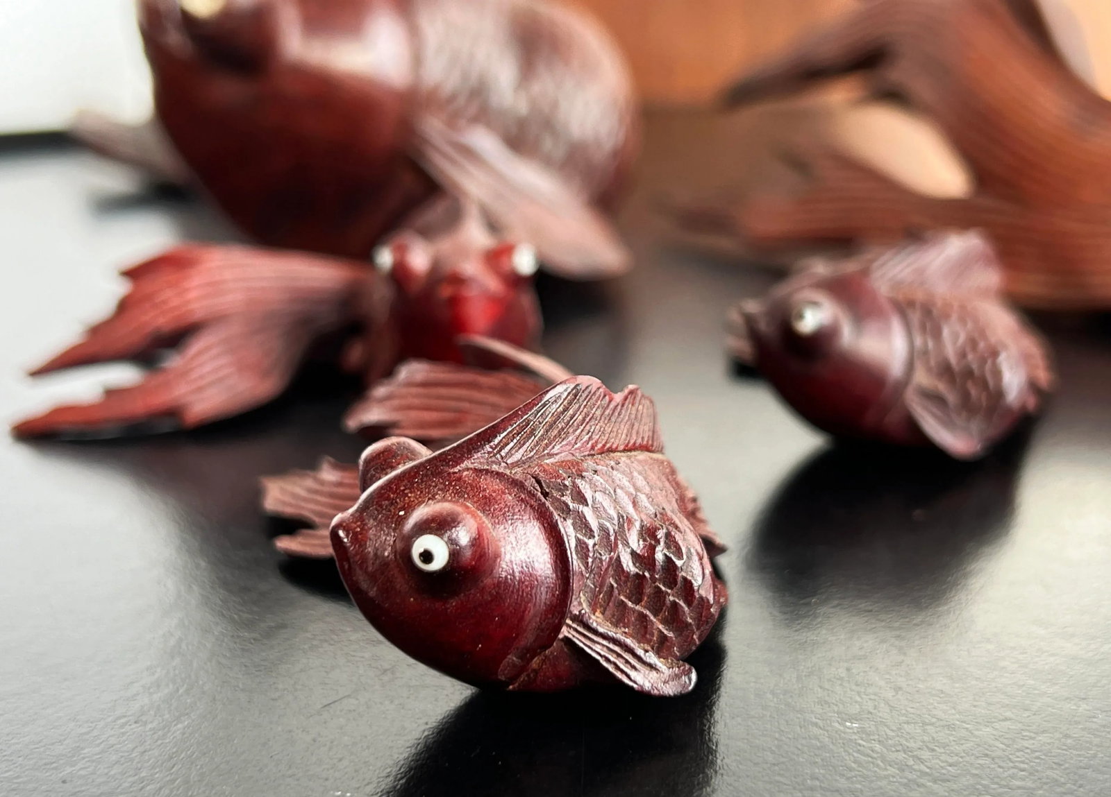 Vintage Set of Japanese Hand Carved Swimming Koi Fish - Set of 5 - 4
