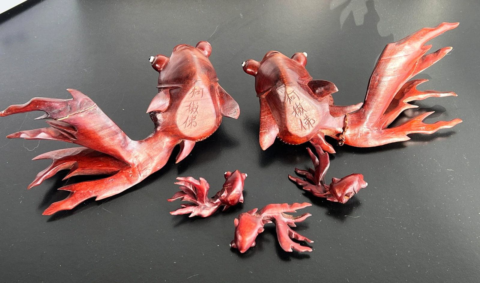 Vintage Set of Japanese Hand Carved Swimming Koi Fish - Set of 5 - 7