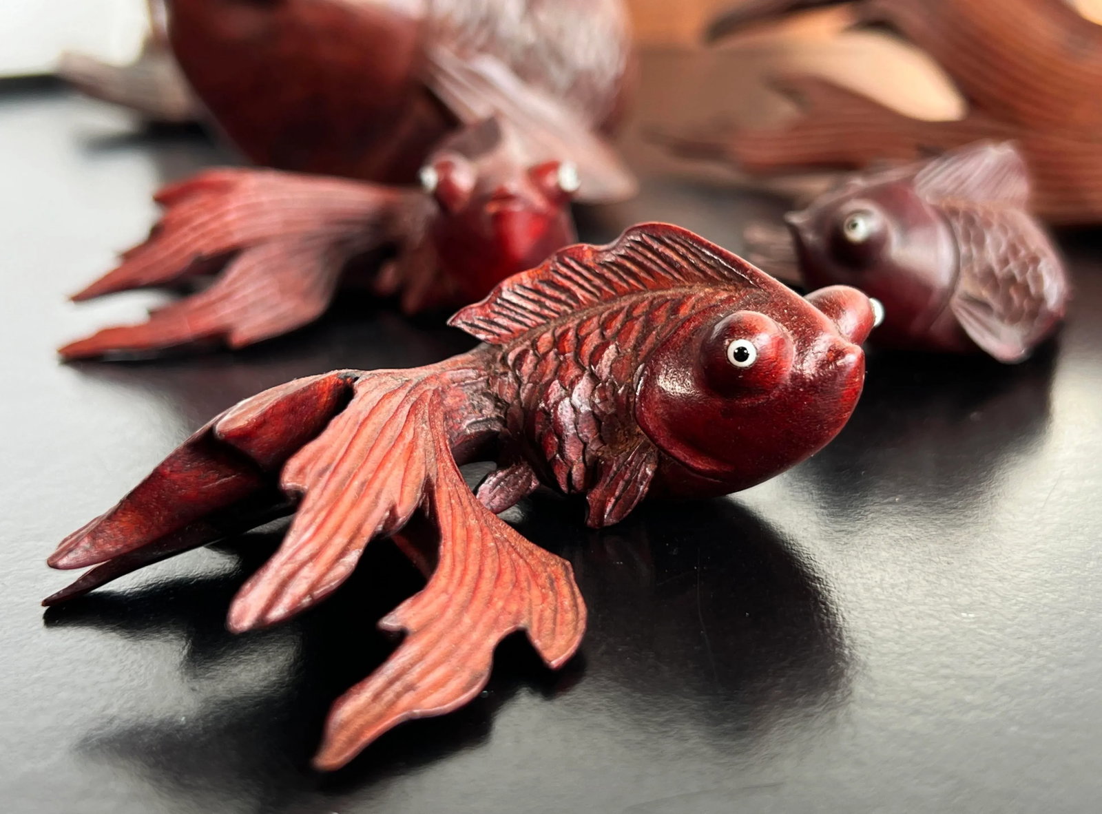 Vintage Set of Japanese Hand Carved Swimming Koi Fish - Set of 5 - 9